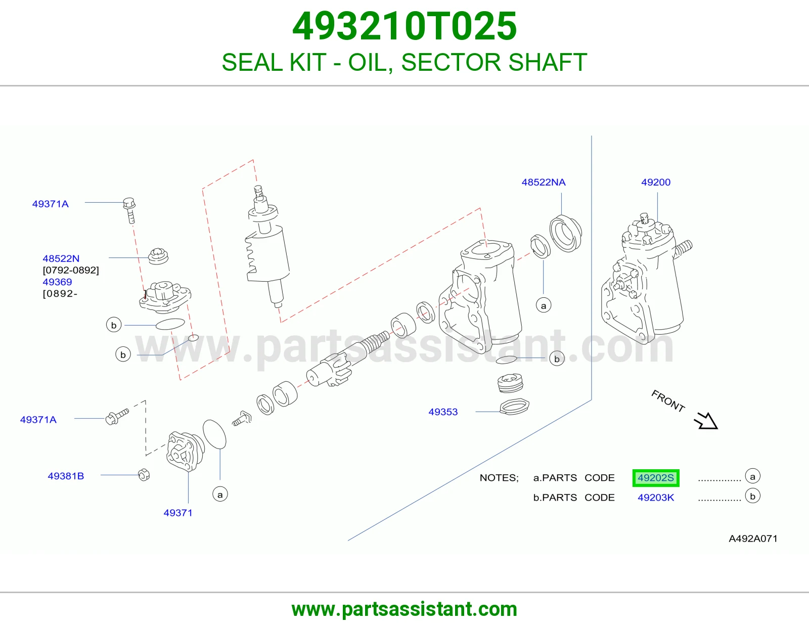 طقم وجه زيت عمود علبة دركسون 493210T025
