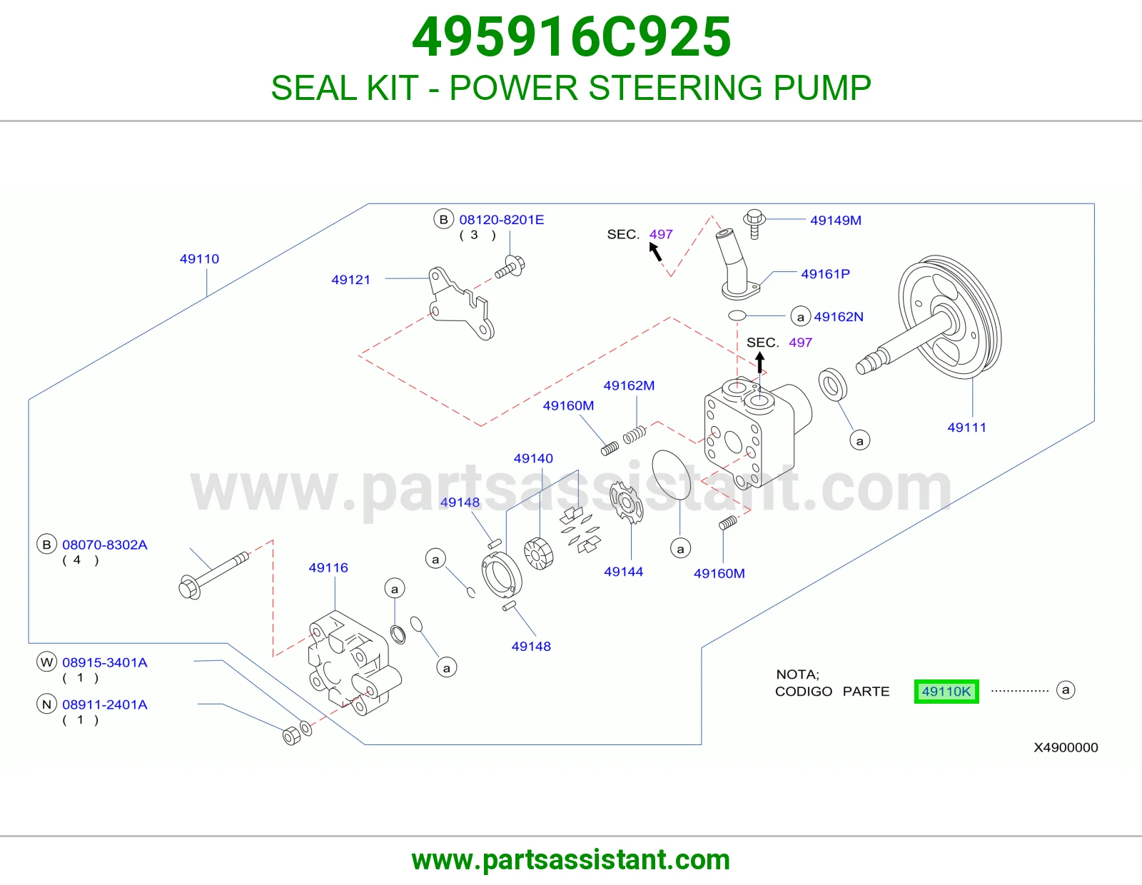 SEAL KIT - POWER STEERING PUMP 495916C925