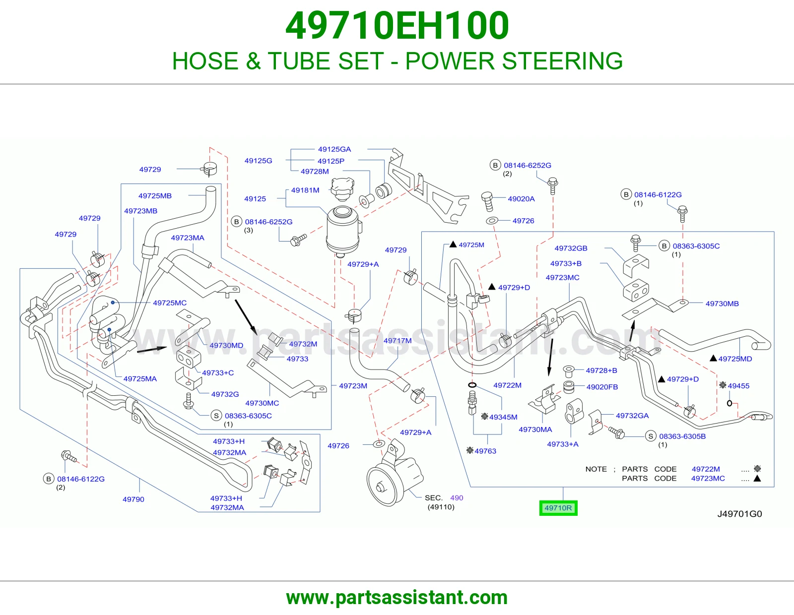 HOSE & TUBE SET - POWER STEERING 49710EH100