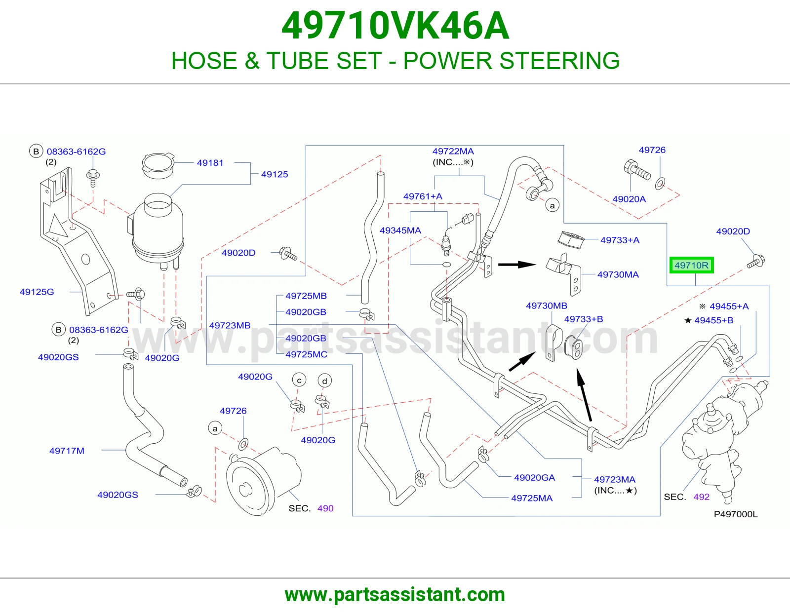 لي طقم مواسير دركسون باور 49710VK46A
