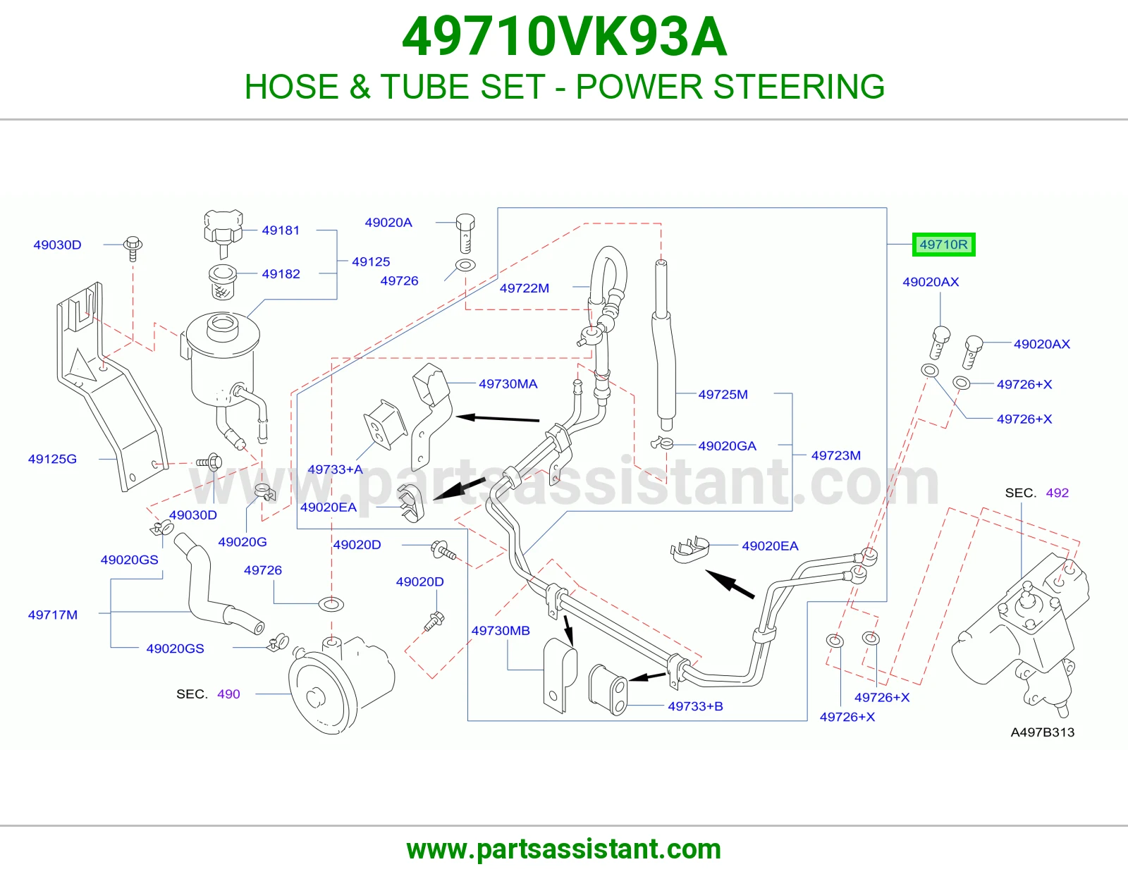 لي طقم مواسير دركسون باور 49710VK93A