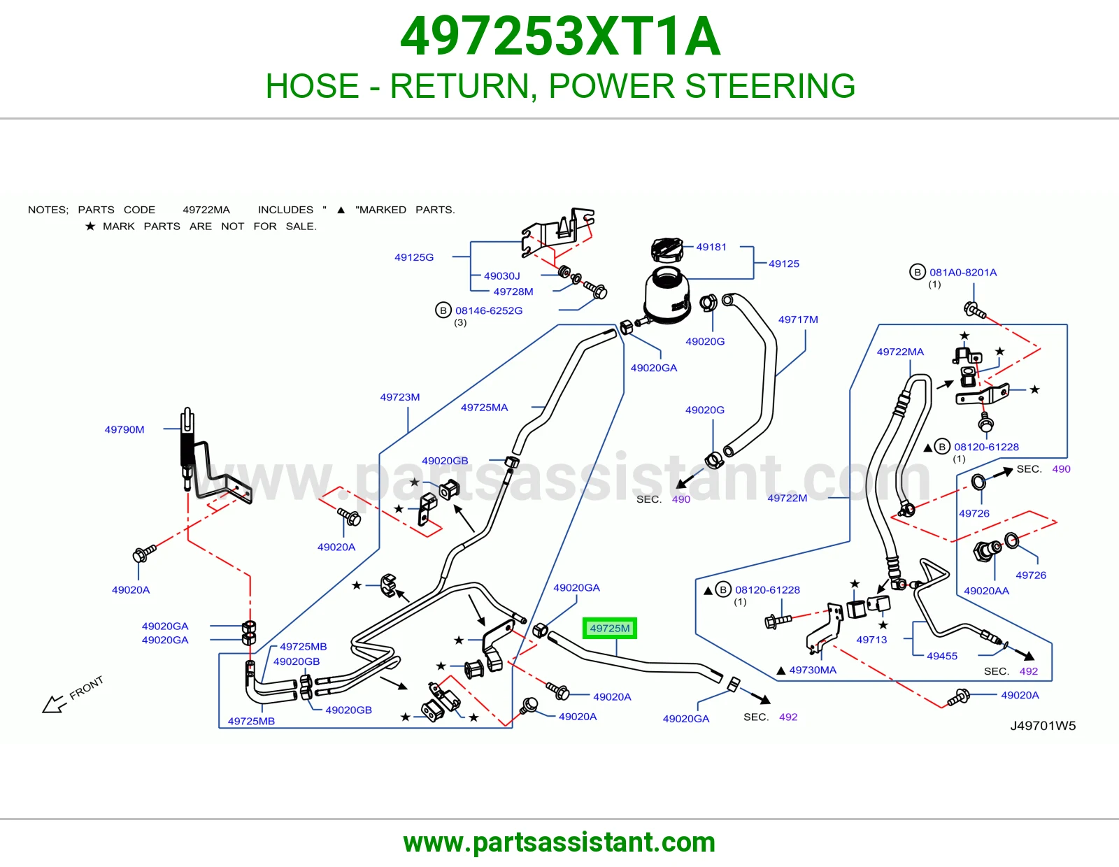 HOSE - RETURN, POWER STEERING 497253XT1A