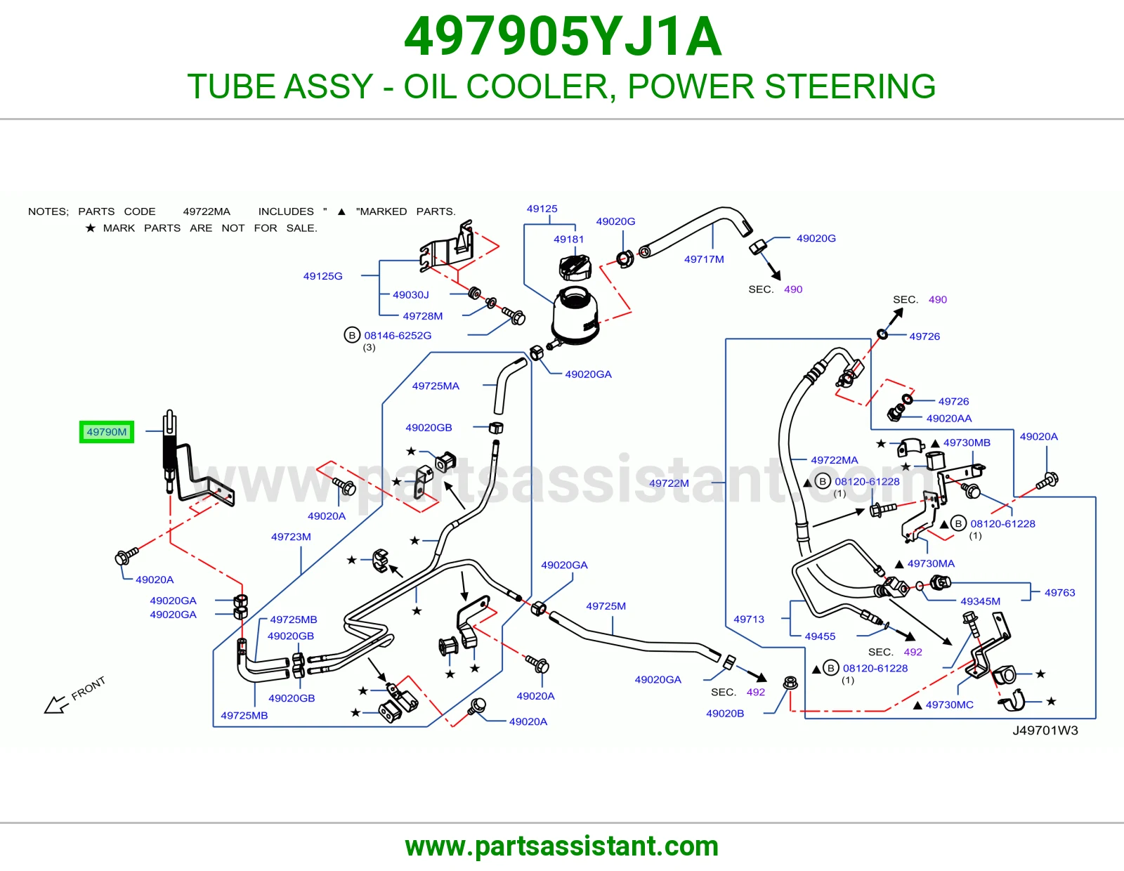 TUBE ASSY - OIL COOLER, POWER STEERING 497905YJ1A