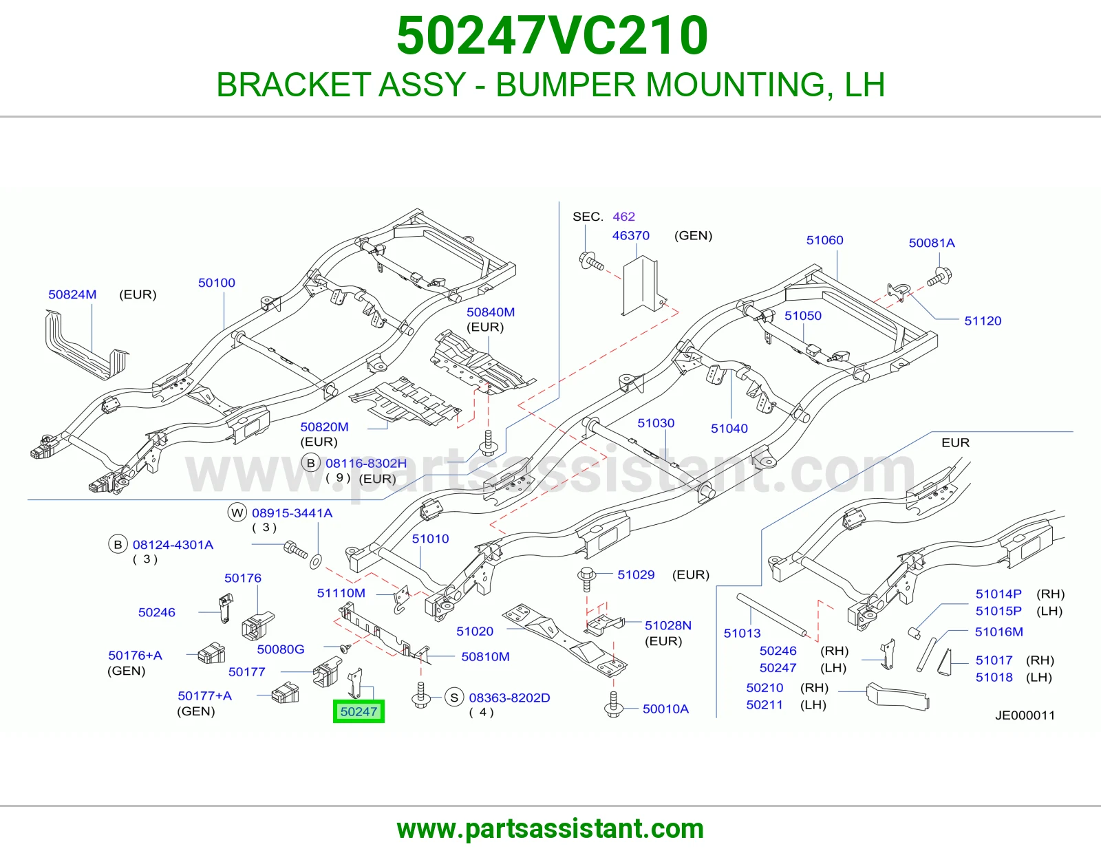 BRACKET ASSY - BUMPER MOUNTING, LH 50247VC210