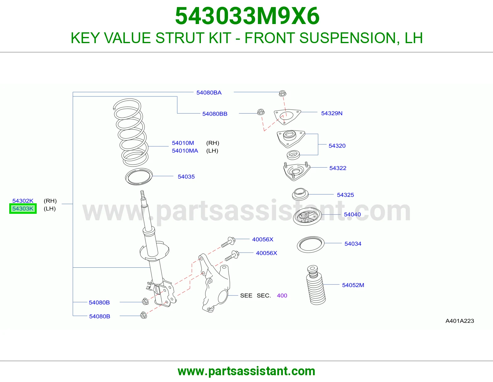 KEY VALUE STRUT KIT - FRONT SUSPENSION, LH 543033M9X6