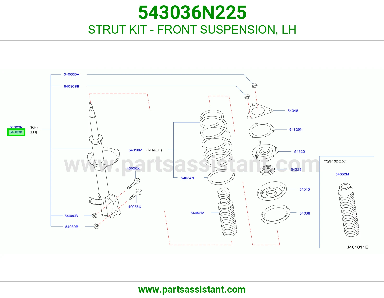 STRUT KIT - FRONT SUSPENSION, LH 543036N225