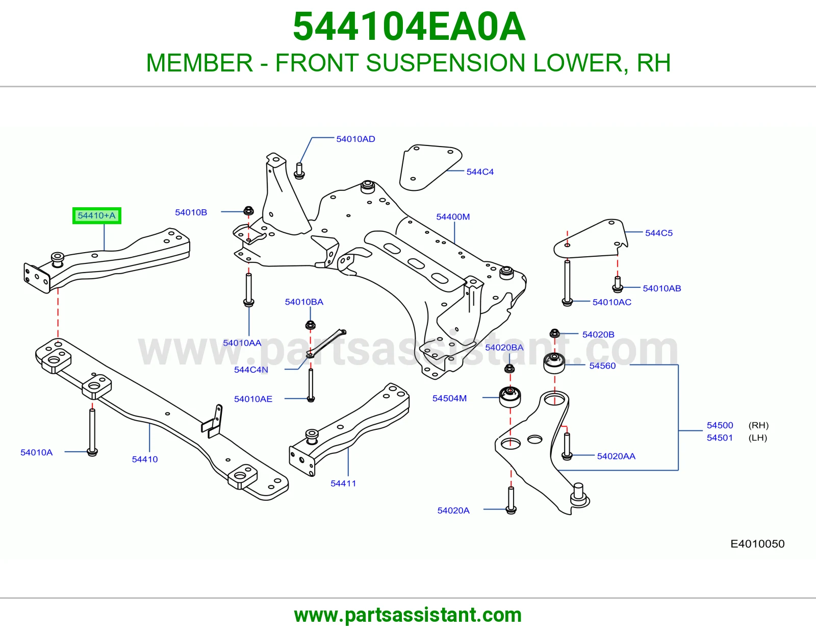 MEMBER - FRONT SUSPENSION LOWER, RH 544104EA0A