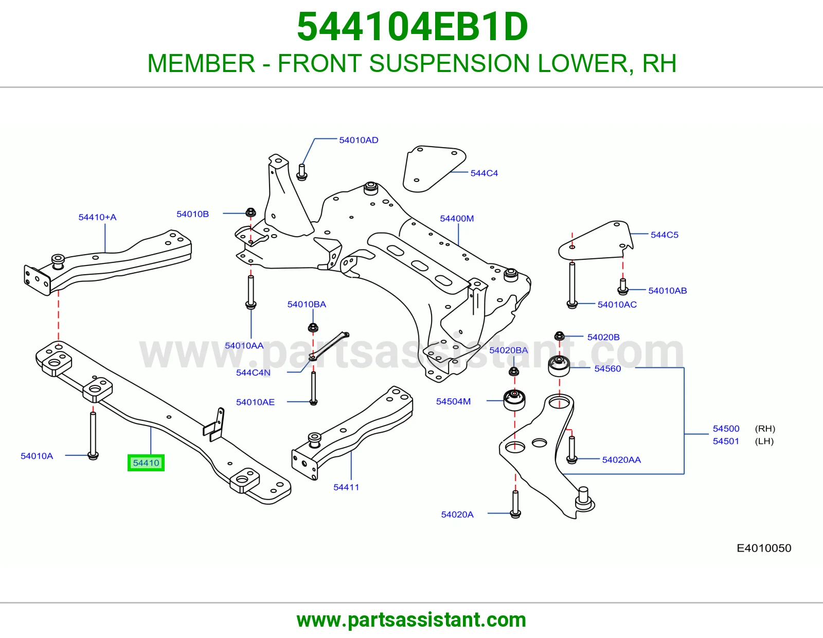 MEMBER - FRONT SUSPENSION LOWER, RH 544104EB1D
