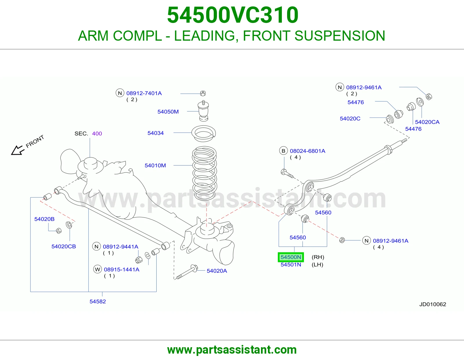 ARM COMPL - LEADING, FRONT SUSPENSION 54500VC310