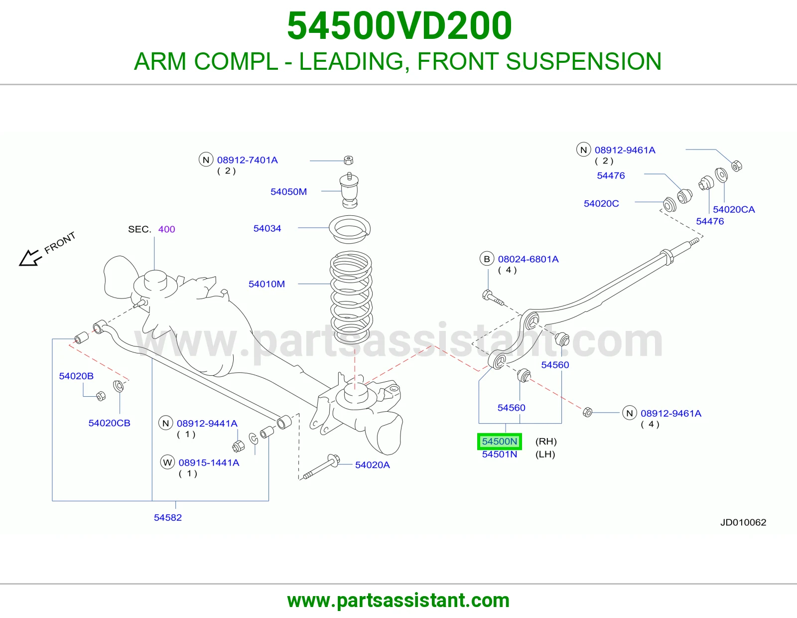 ARM COMPL - LEADING, FRONT SUSPENSION 54500VD200