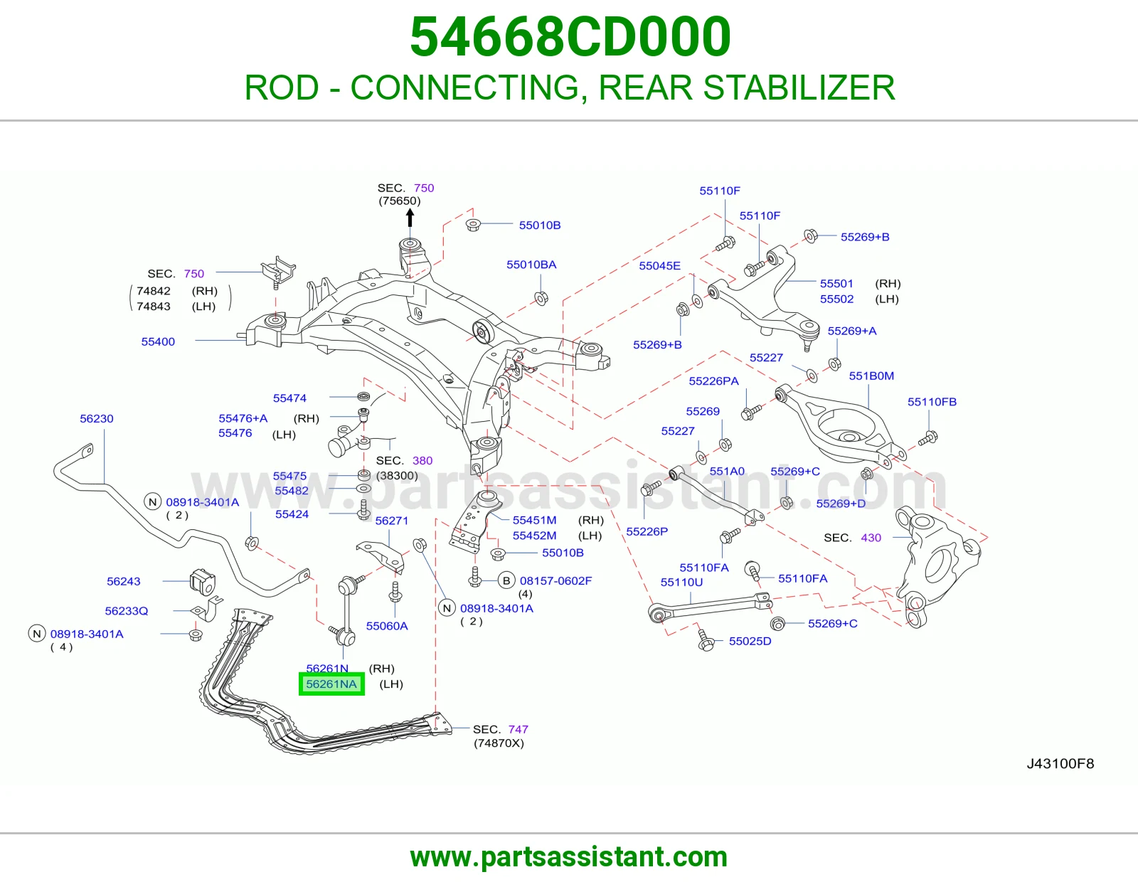 ROD - CONNECTING, REAR STABILIZER 54668CD000