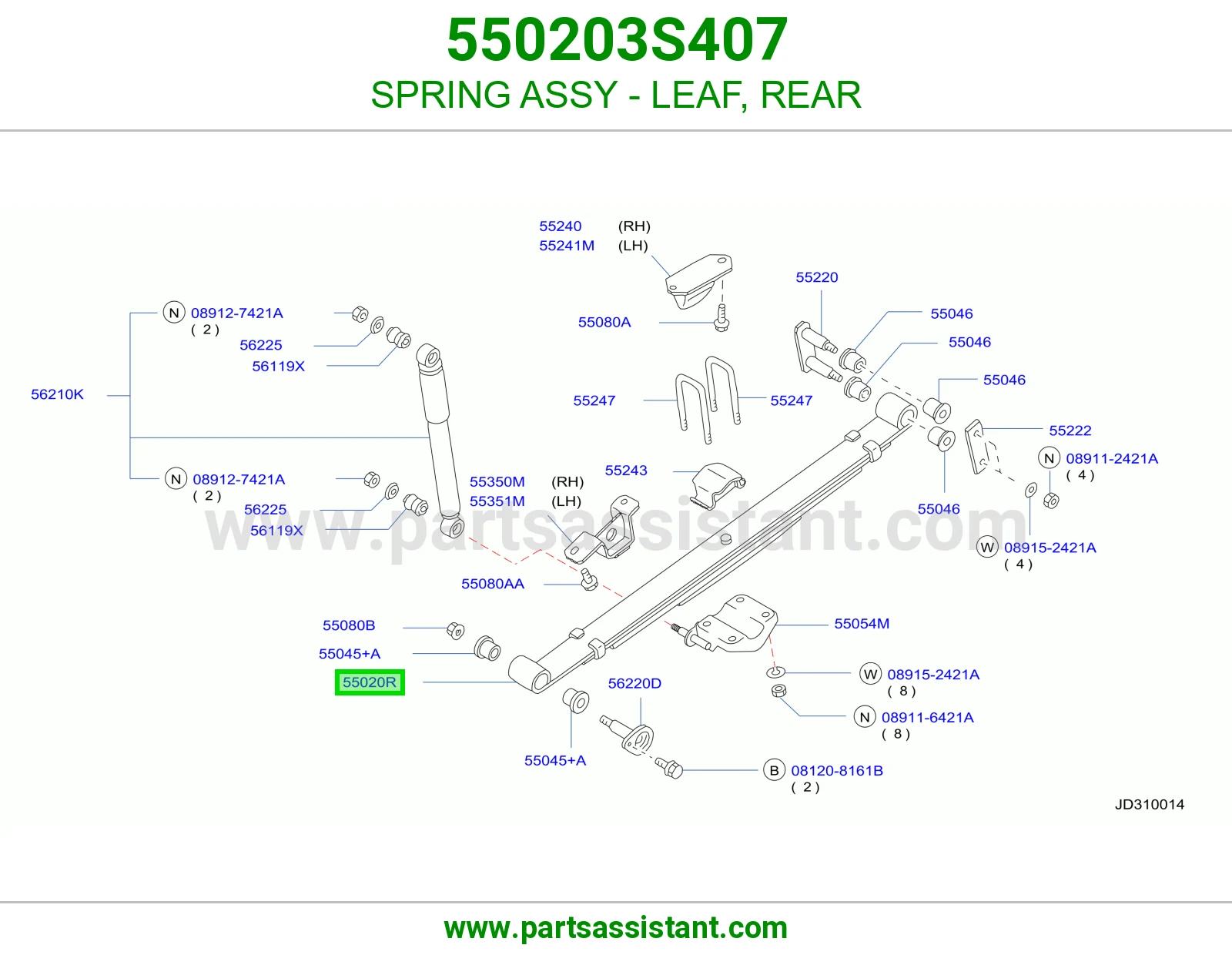 SPRING ASSY - LEAF, REAR 550203S407