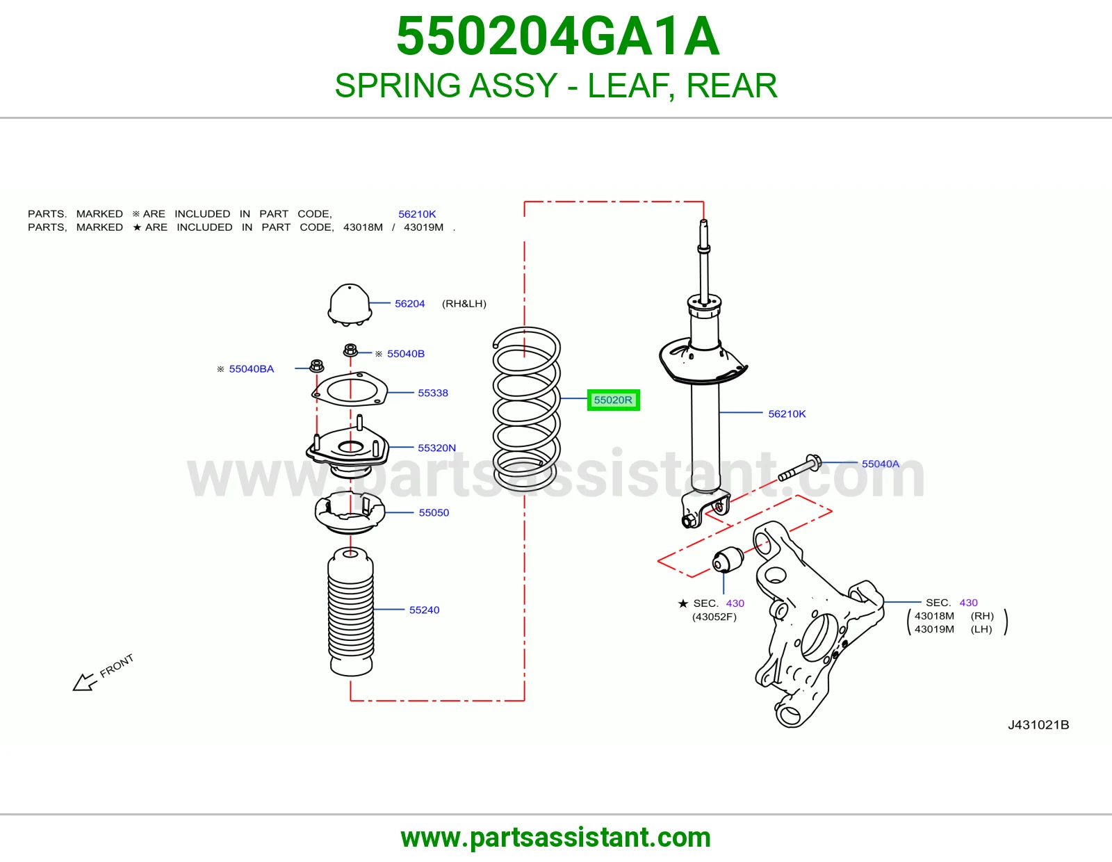 SPRING ASSY - LEAF, REAR 550204GA1A