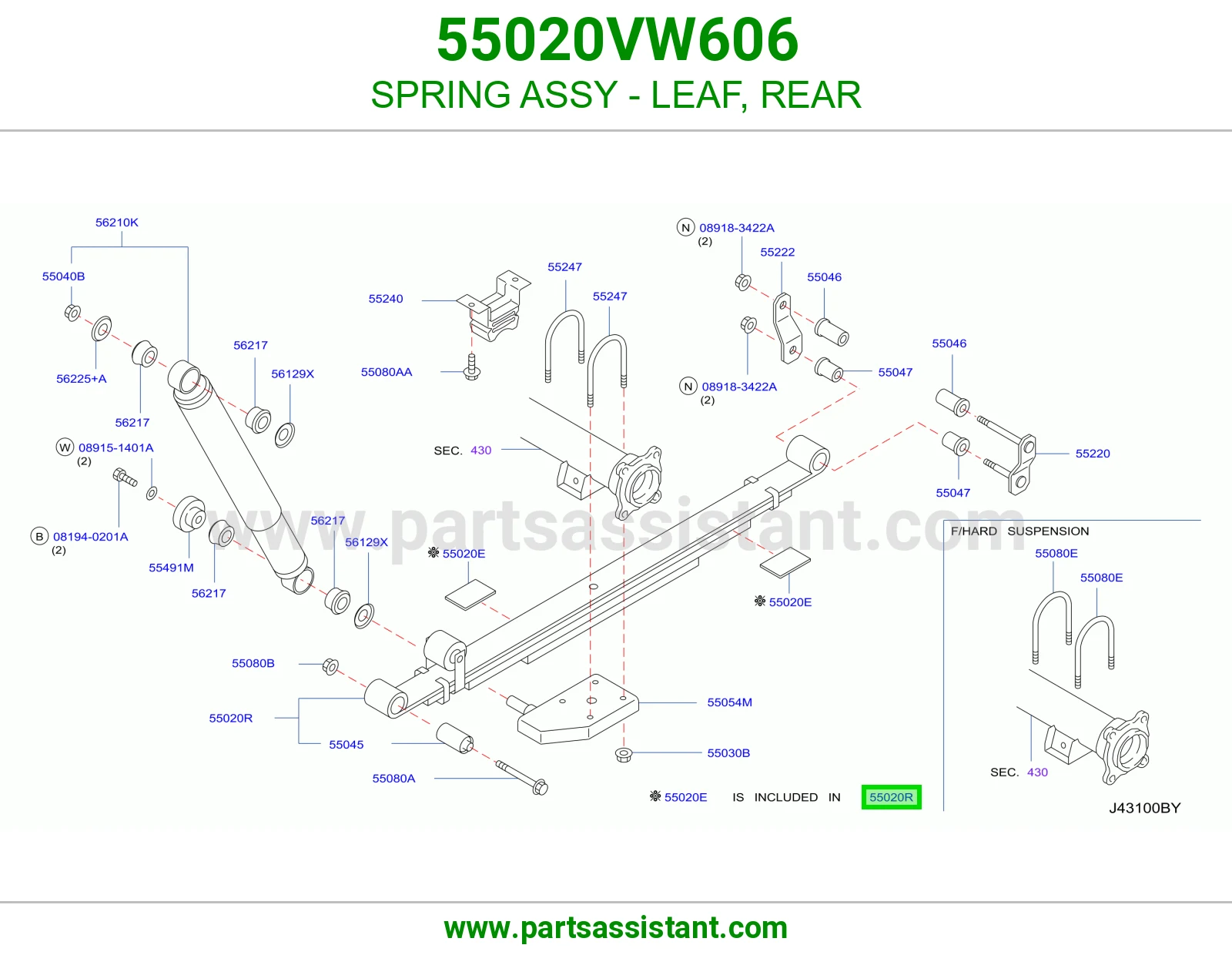 SPRING ASSY - LEAF, REAR 55020VW606