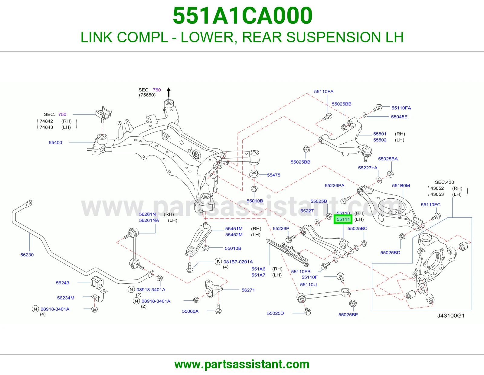 LINK COMPL - LOWER, REAR SUSPENSION LH 551A1CA000