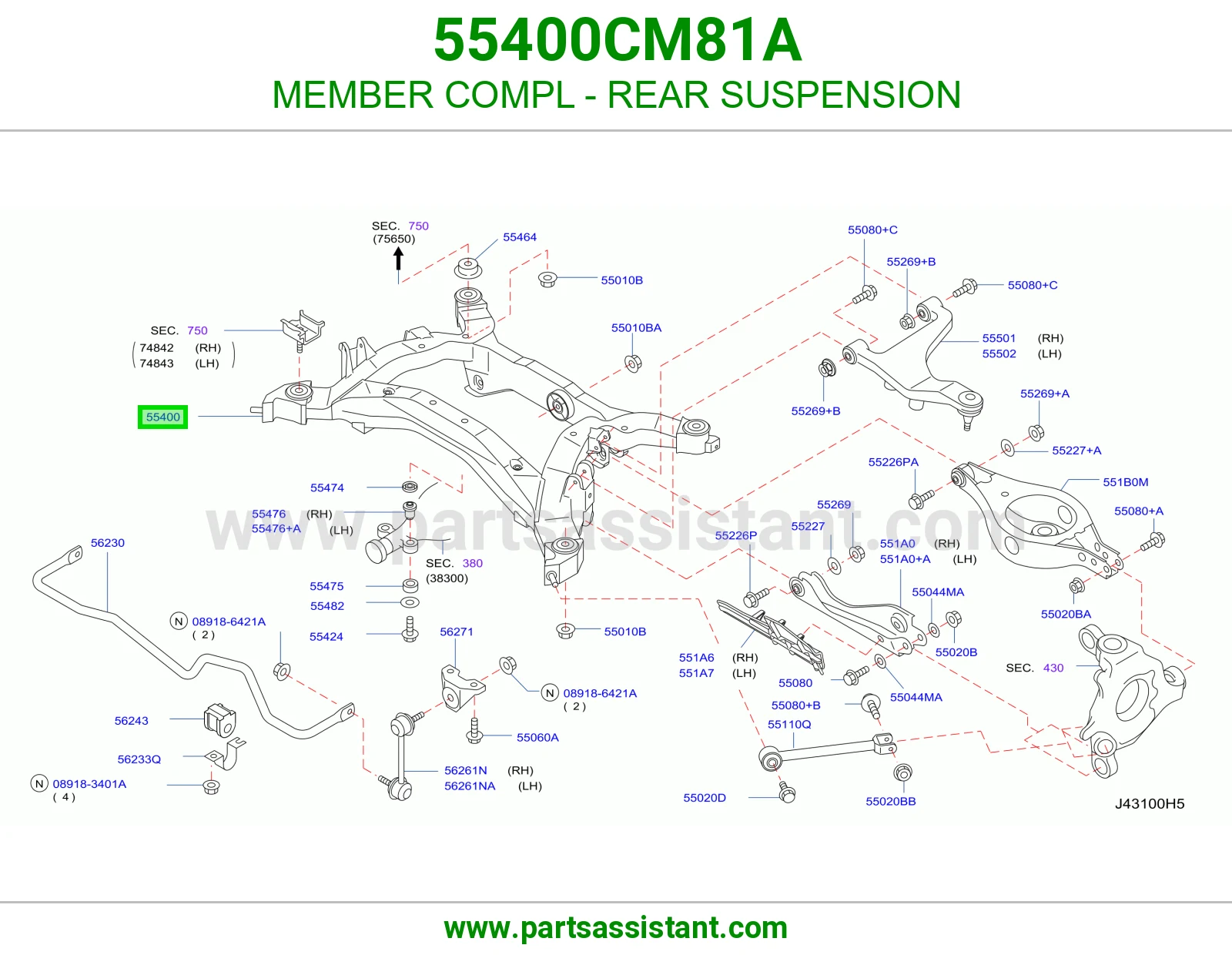 MEMBER COMPL - REAR SUSPENSION 55400CM81A