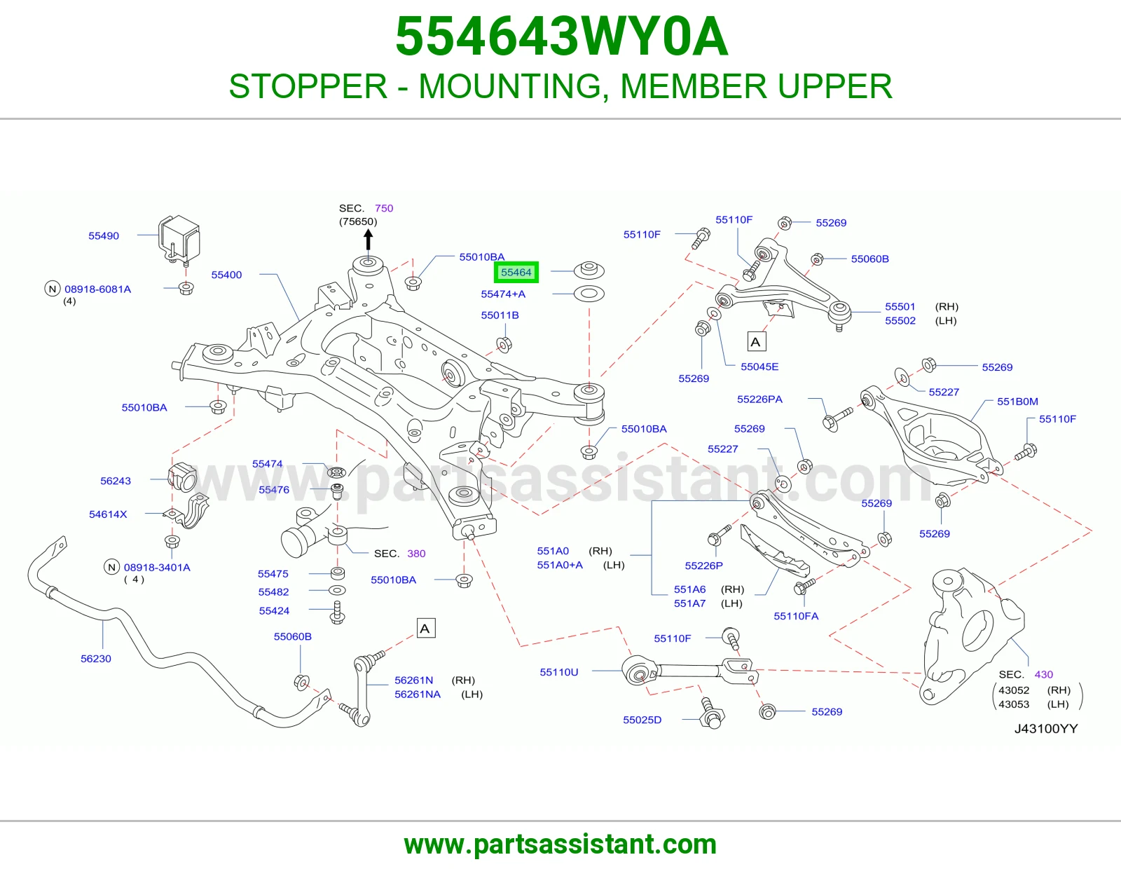 STOPPER - MOUNTING, MEMBER UPPER 554643WY0A