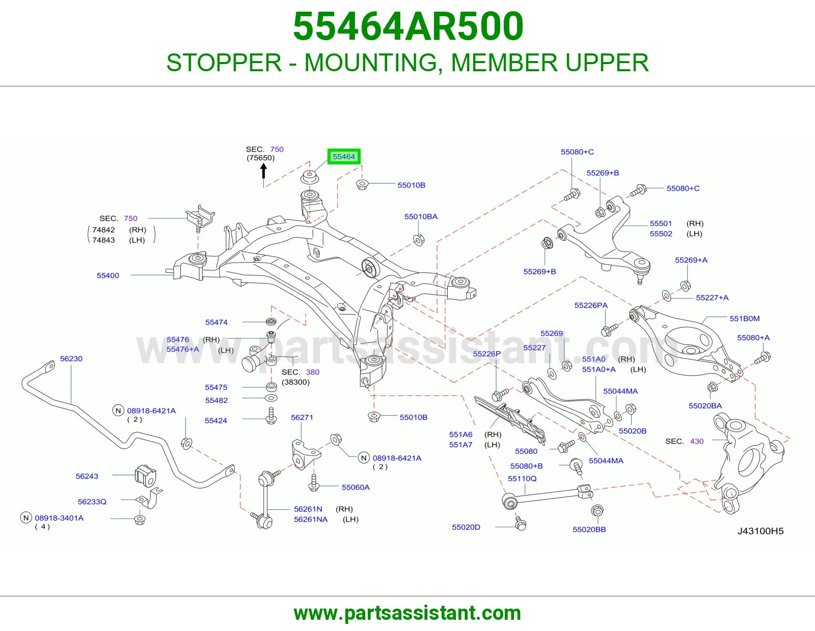 STOPPER - MOUNTING, MEMBER UPPER 55464AR500