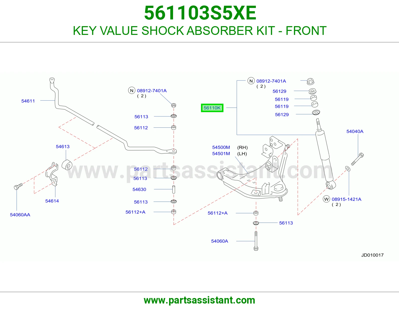 KEY VALUE SHOCK ABSORBER KIT - FRONT 561103S5XE