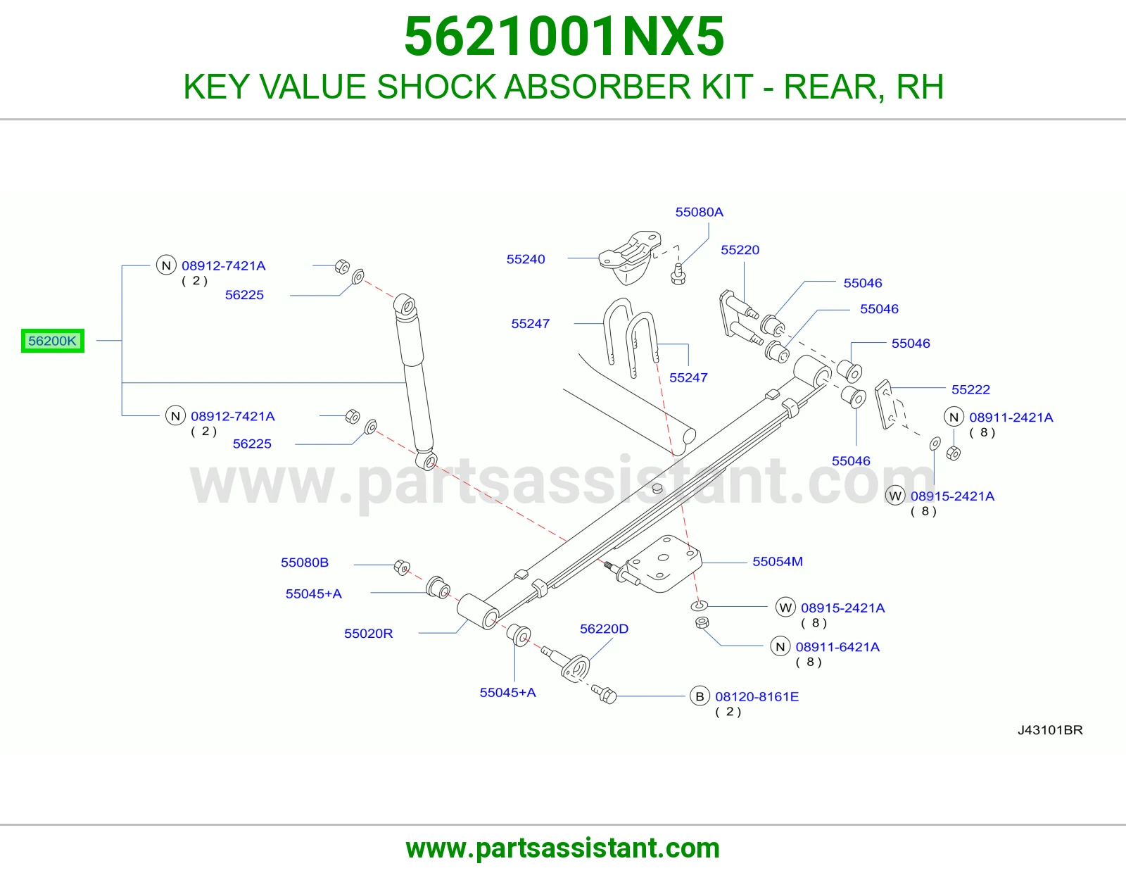 KEY VALUE SHOCK ABSORBER KIT - REAR, RH 5621001NX5