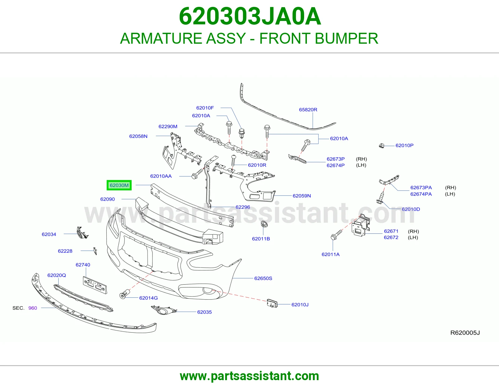ARMATURE ASSY - FRONT BUMPER 620303JA0A