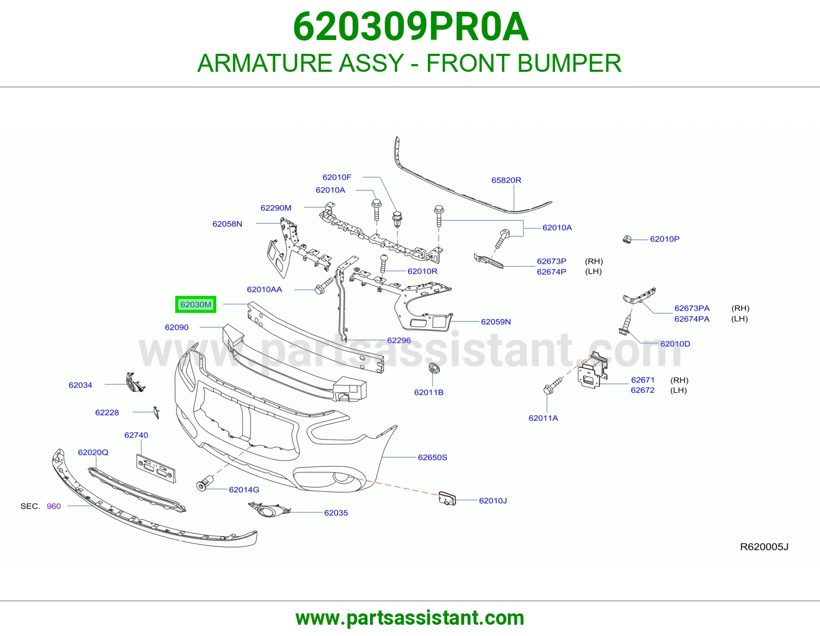 ARMATURE ASSY - FRONT BUMPER 620309PR0A