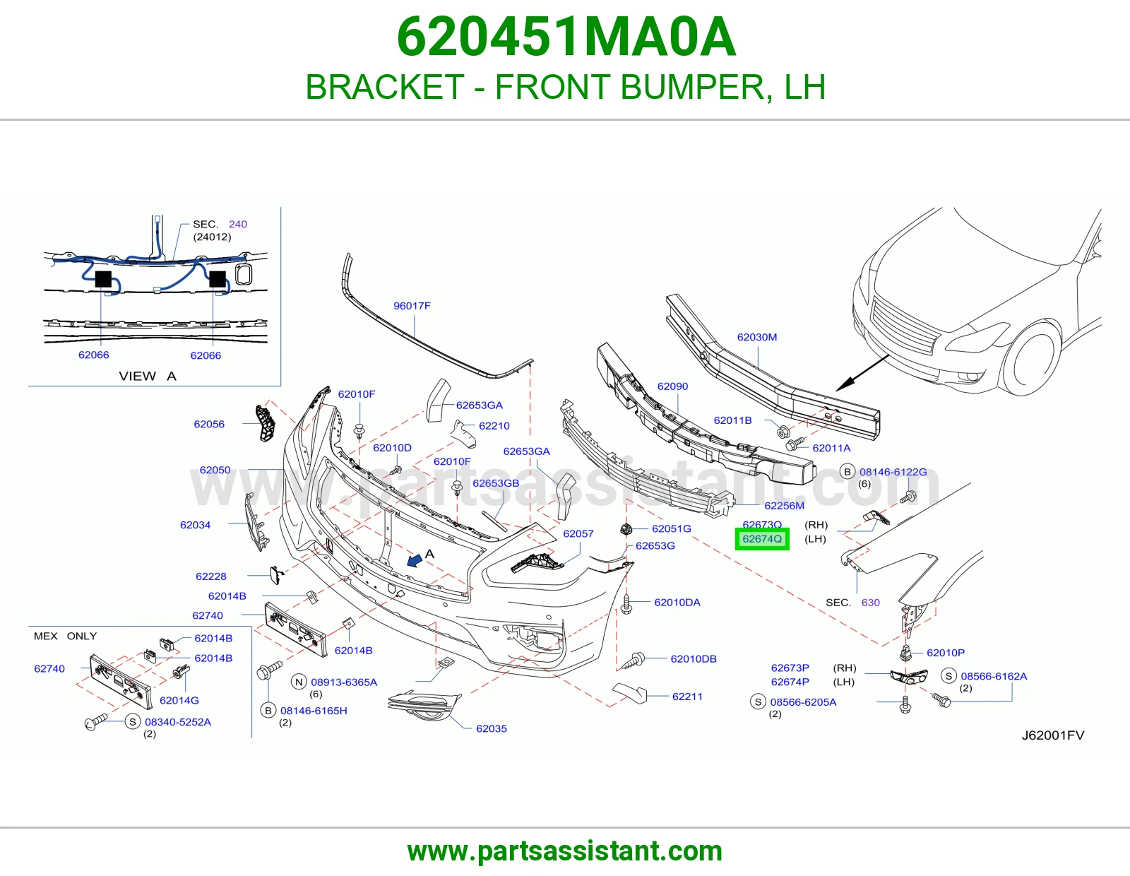 BRACKET - FRONT BUMPER, LH 620451MA0A