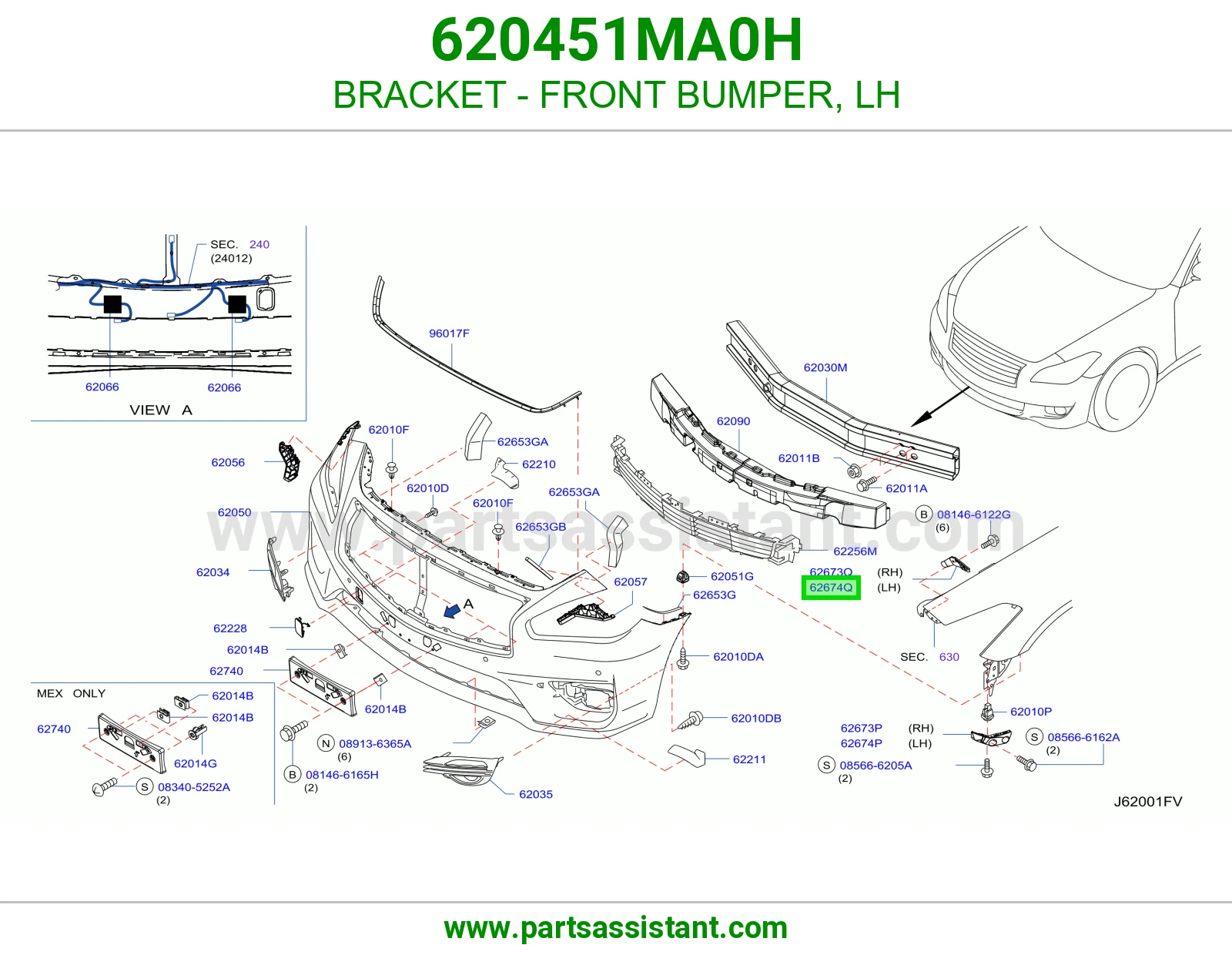BRACKET - FRONT BUMPER, LH 620451MA0H