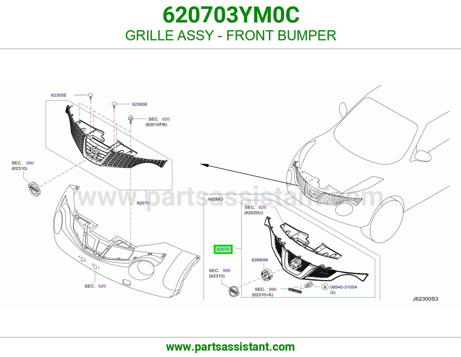 شبك صدام أمامي كامل 620703YM0C