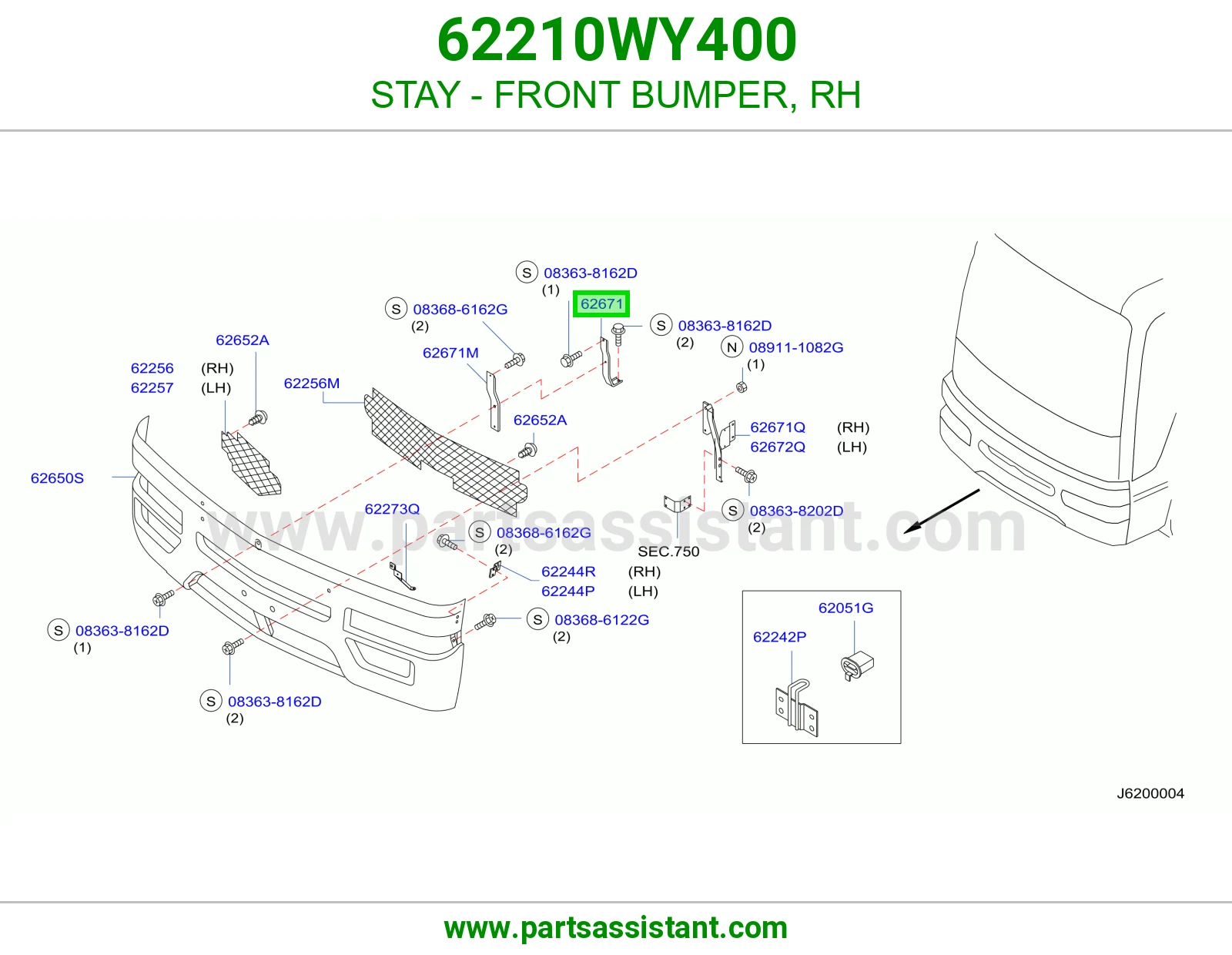 دعامة صدام أمامي يمين 62210WY400