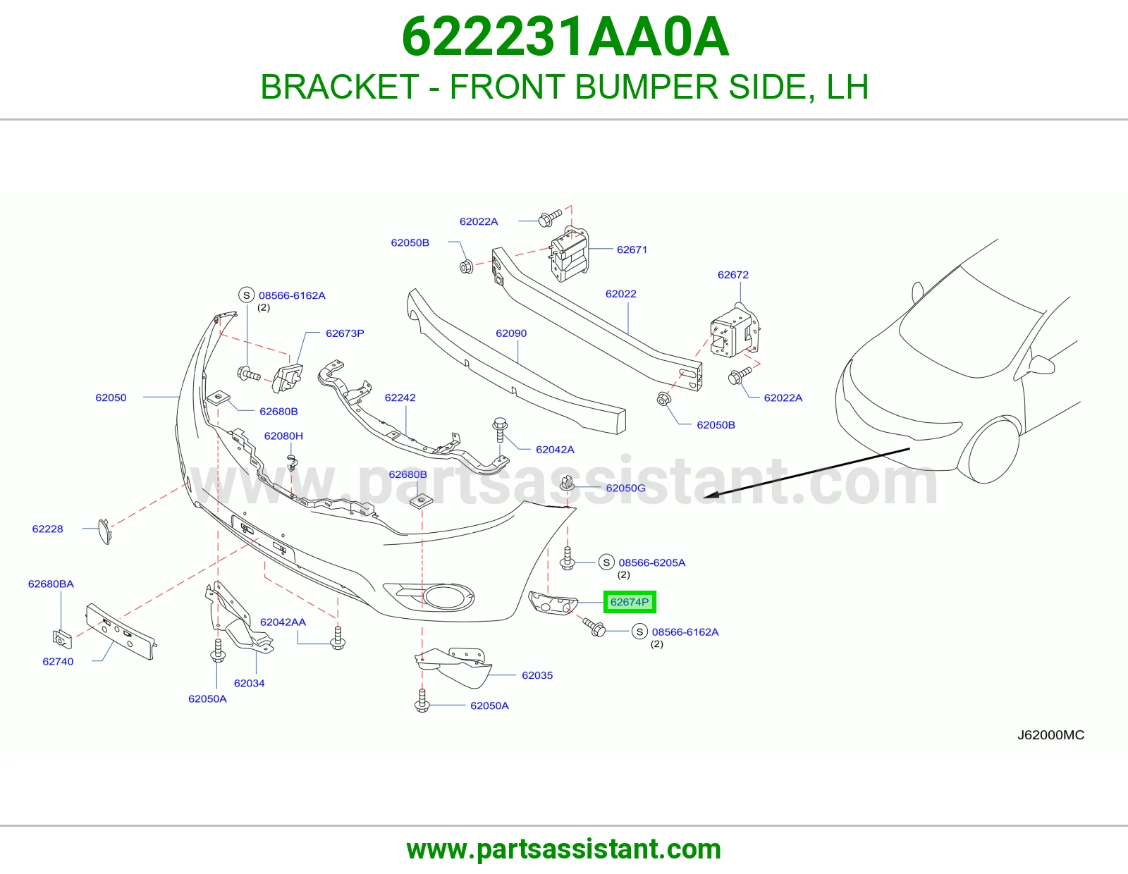 BRACKET - FRONT BUMPER SIDE, LH 622231AA0A