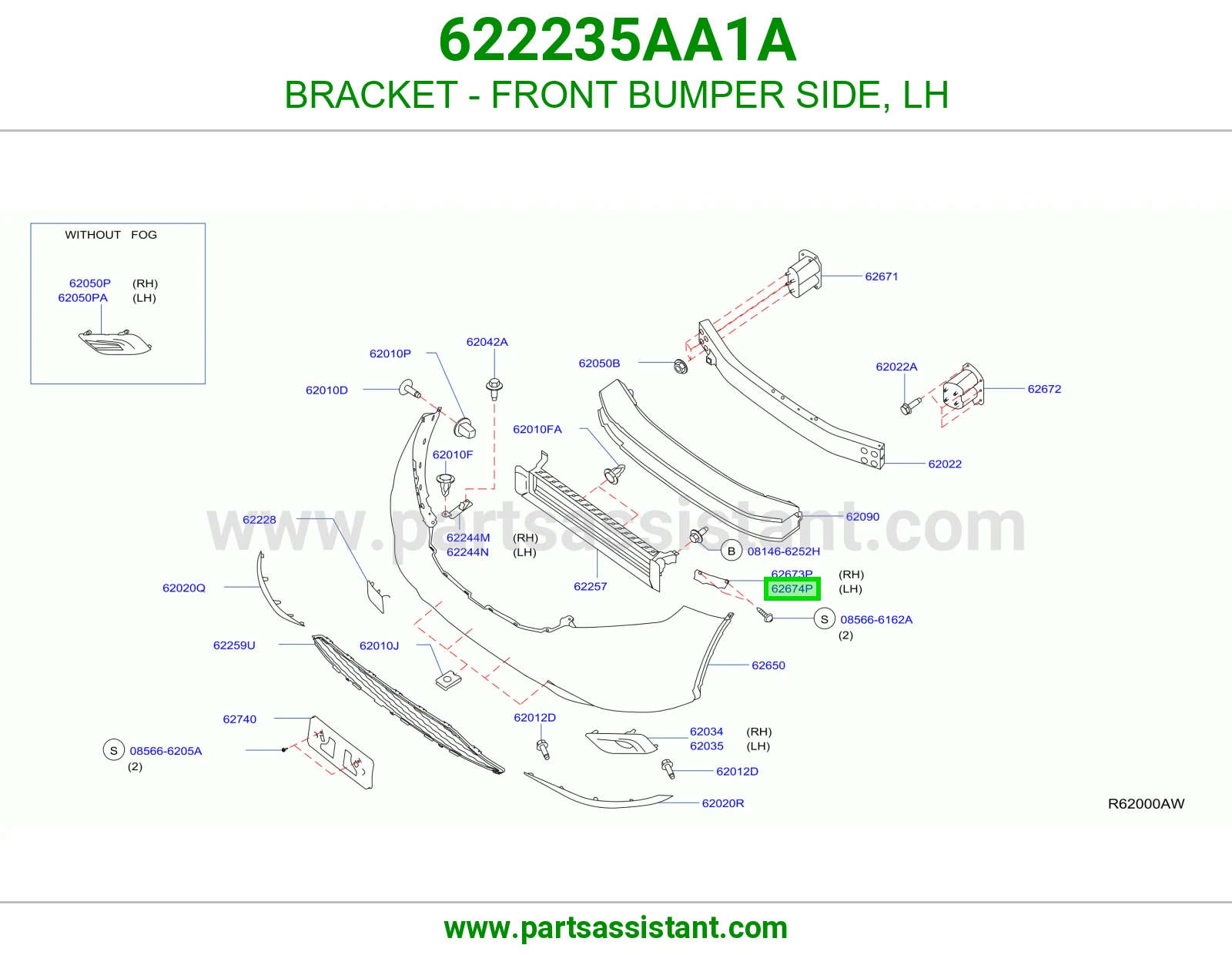 BRACKET - FRONT BUMPER SIDE, LH 622235AA1A