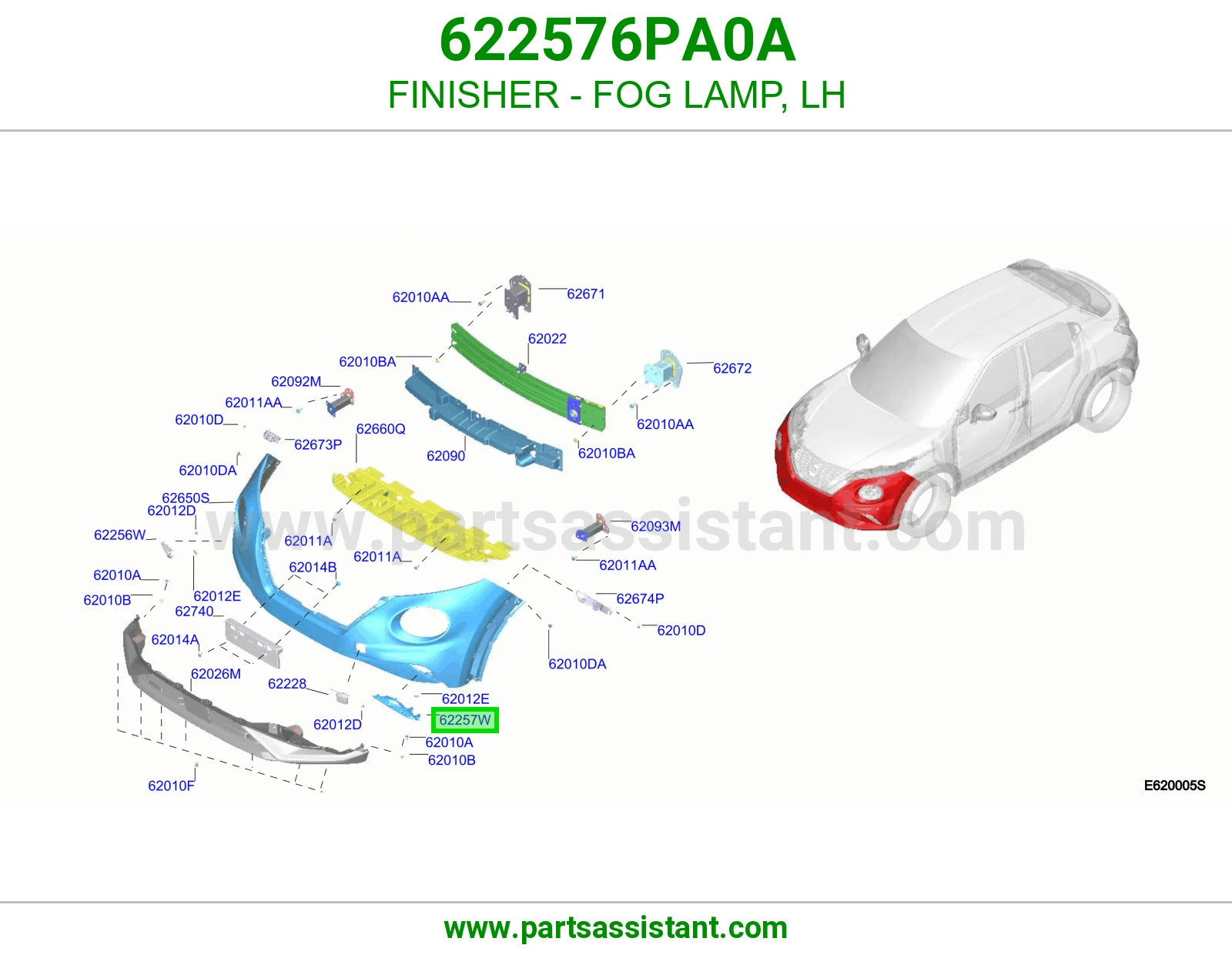تلبيسة كشاف ضباب يسار 622576PA0A