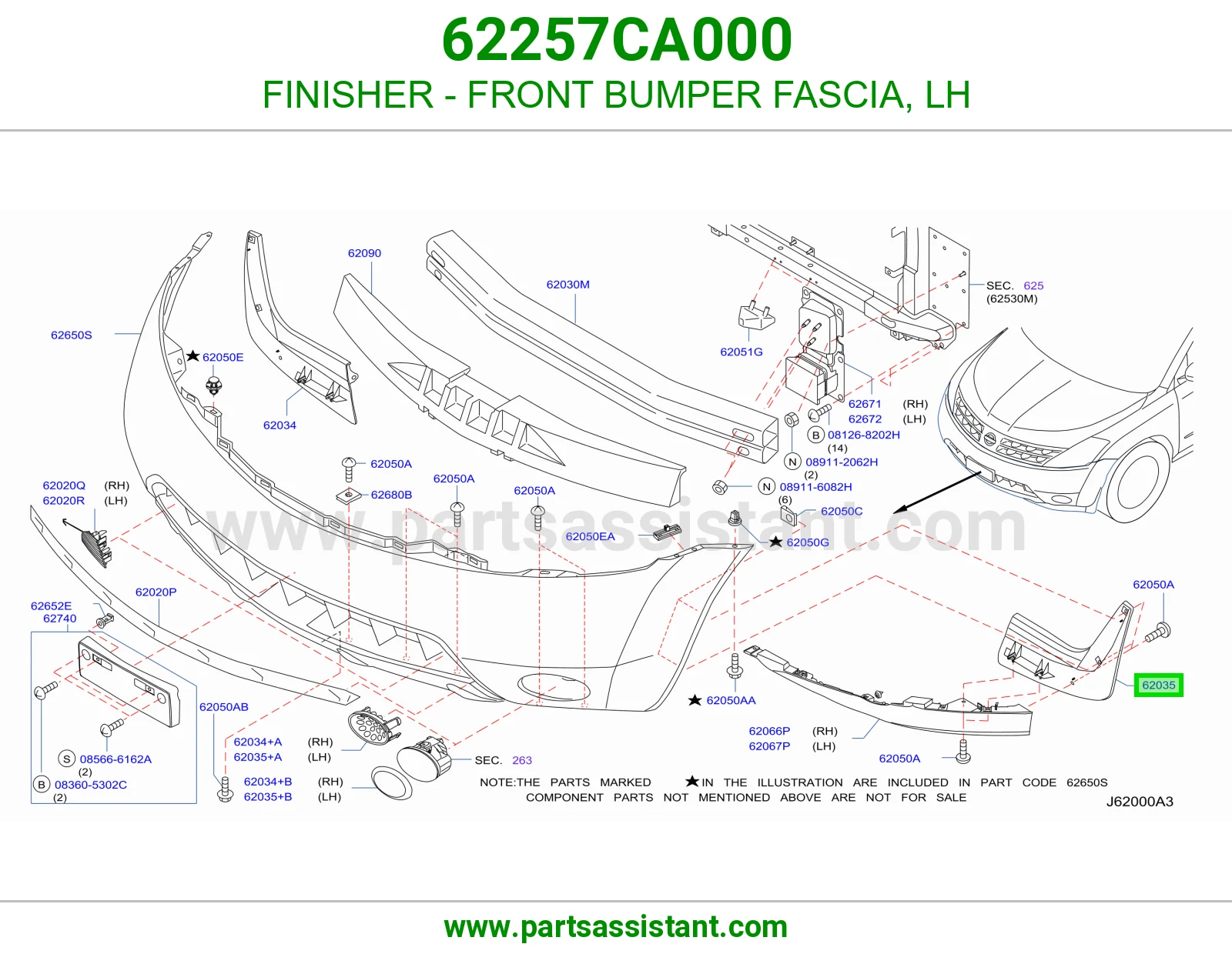 FINISHER - FRONT BUMPER FASCIA, LH 62257CA000