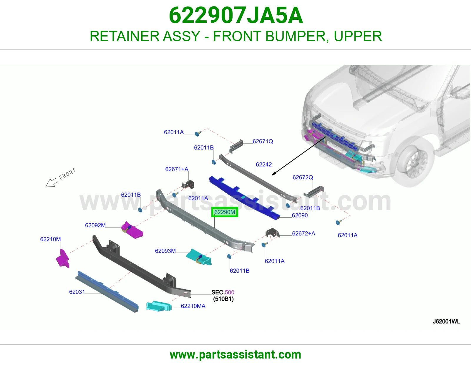 حلقة تثبيت صدام أمامي فوق كاملة 622907JA5A