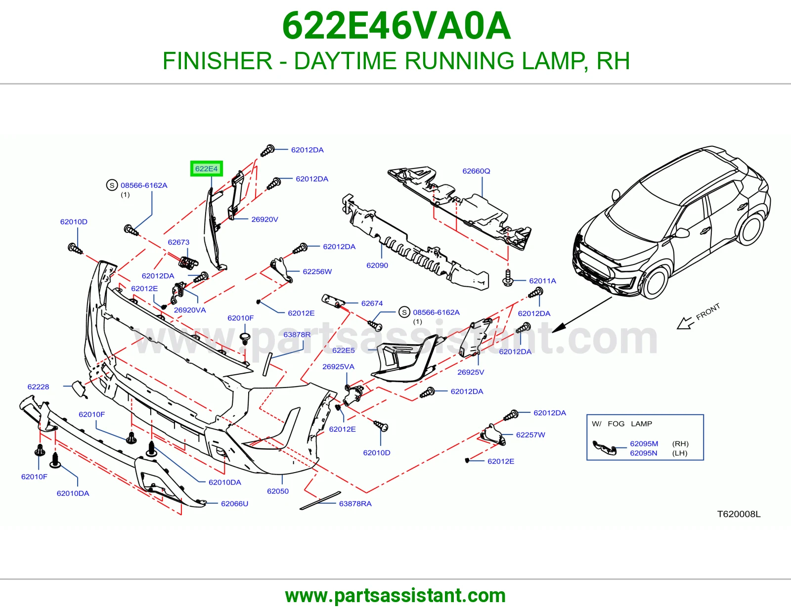 تلبيسة لمبة نهارية (DRL) يمين 622E46VA0A