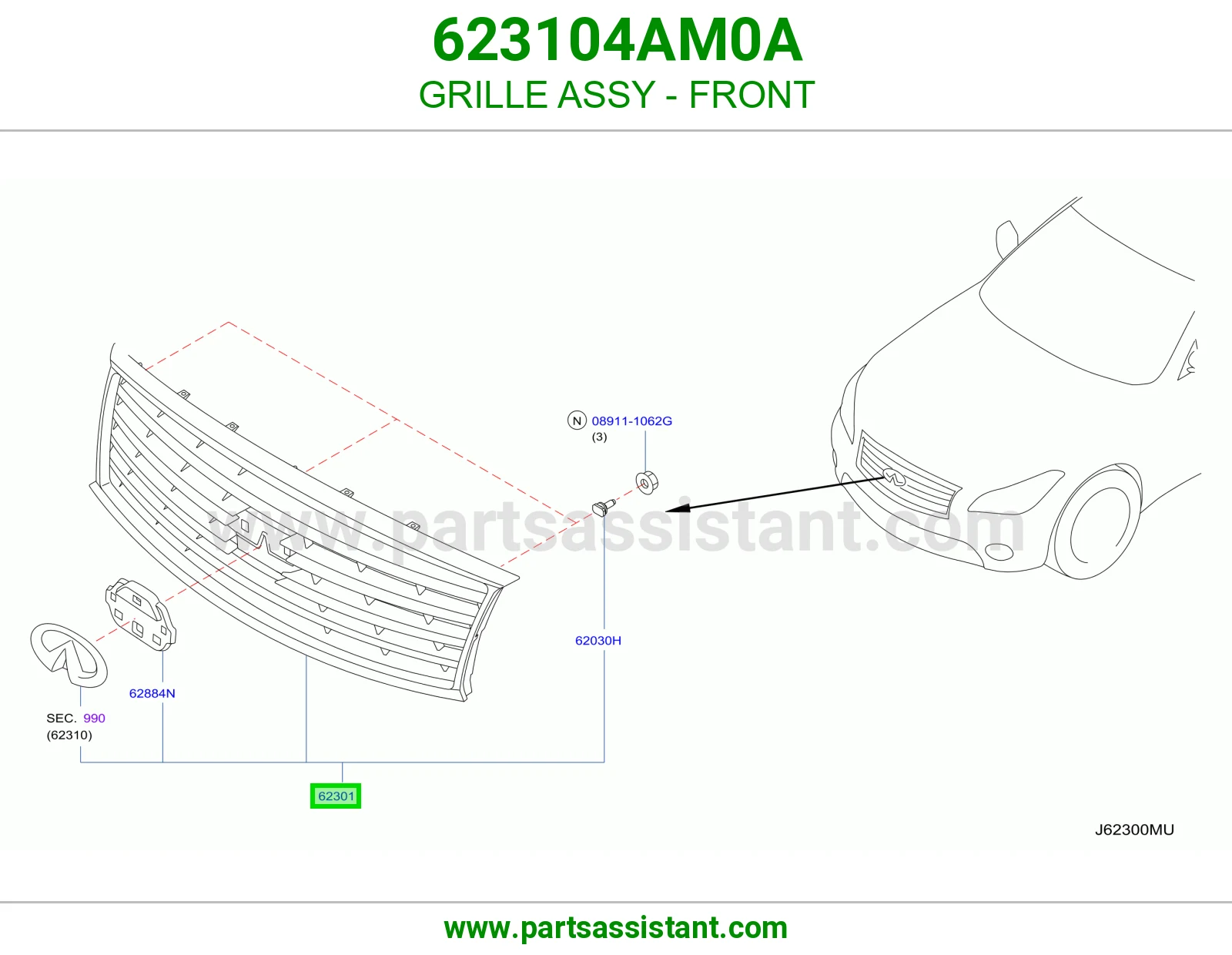 GRILLE ASSY - FRONT 623104AM0A