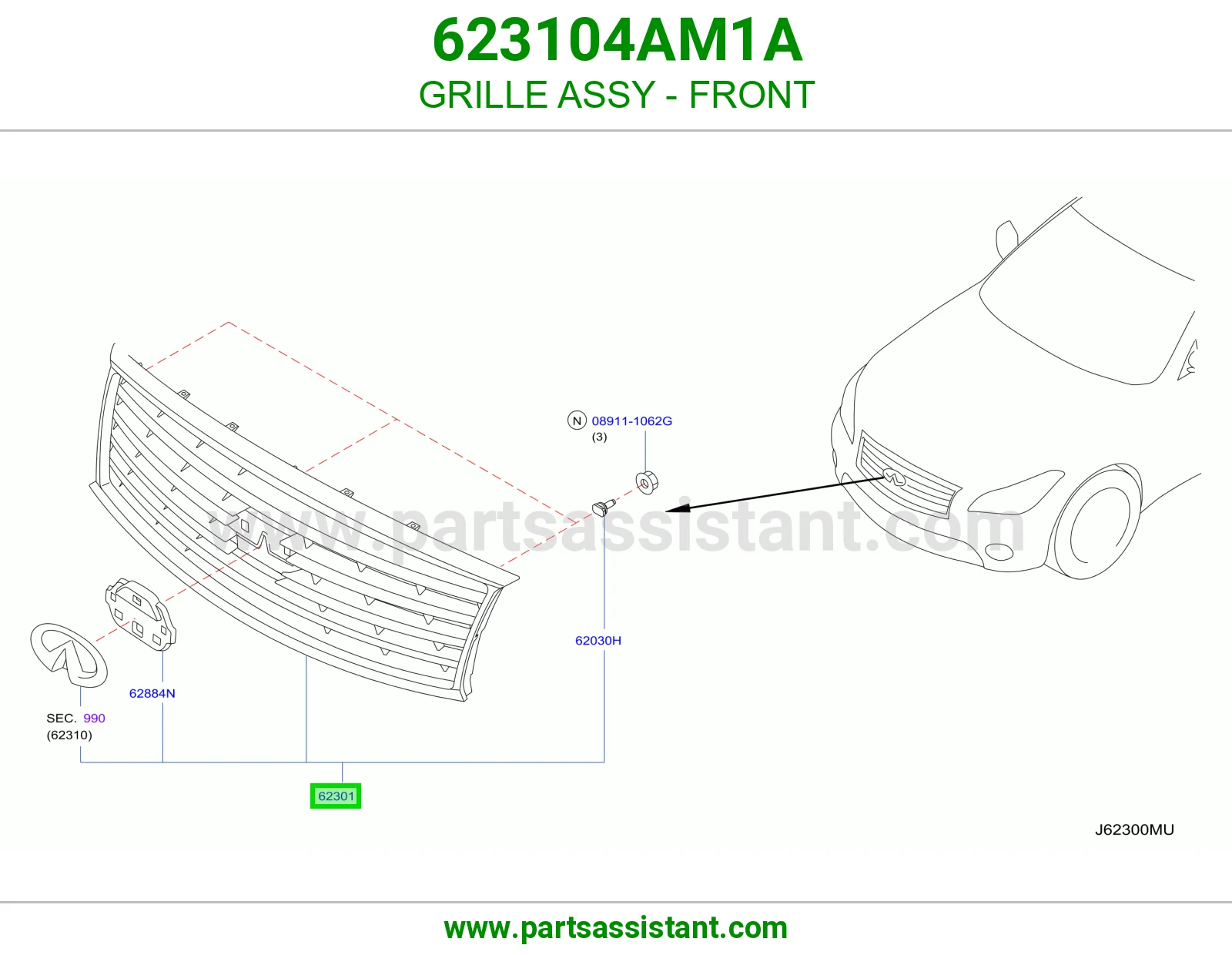 GRILLE ASSY - FRONT 623104AM1A
