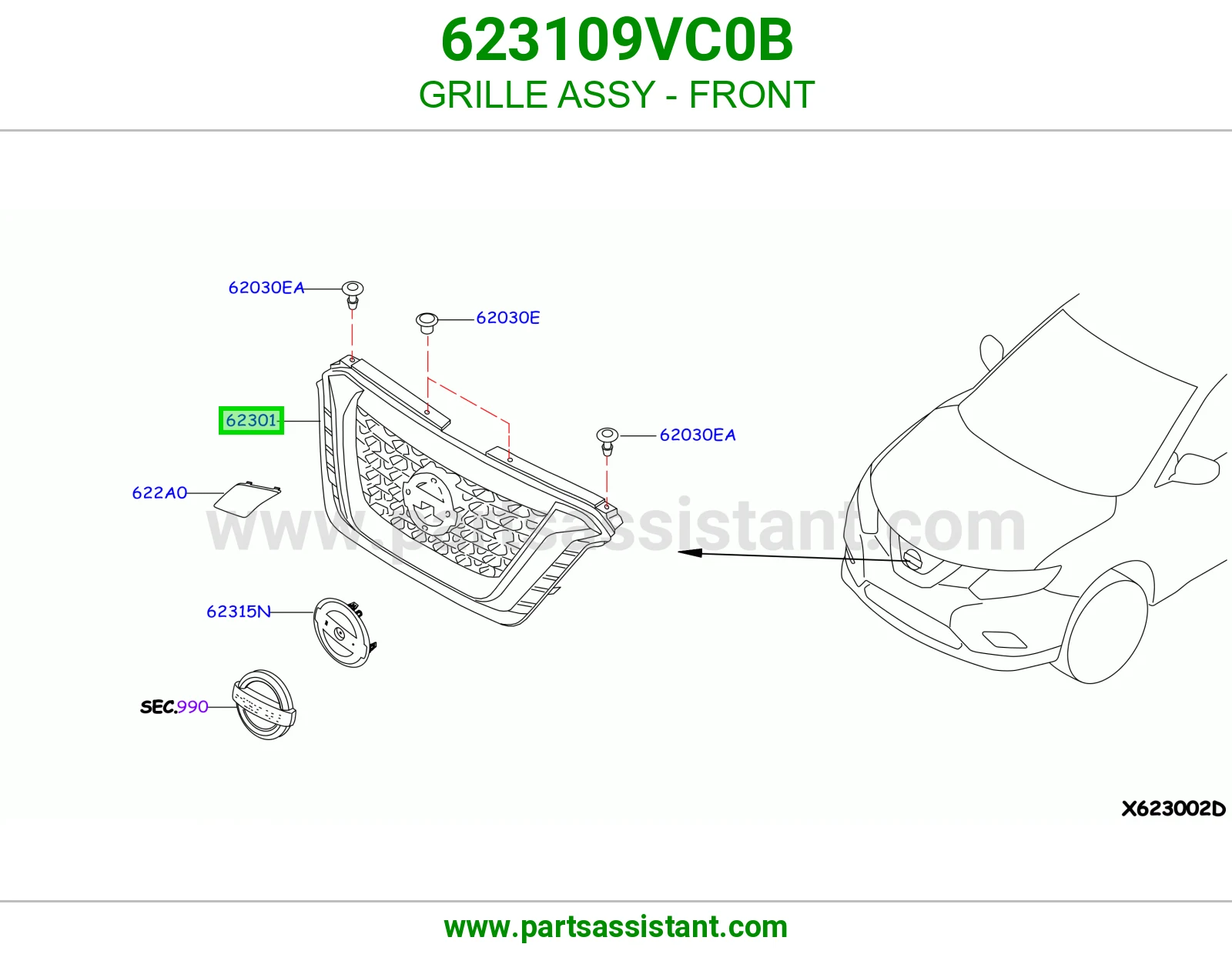 GRILLE ASSY - FRONT 623109VC0B