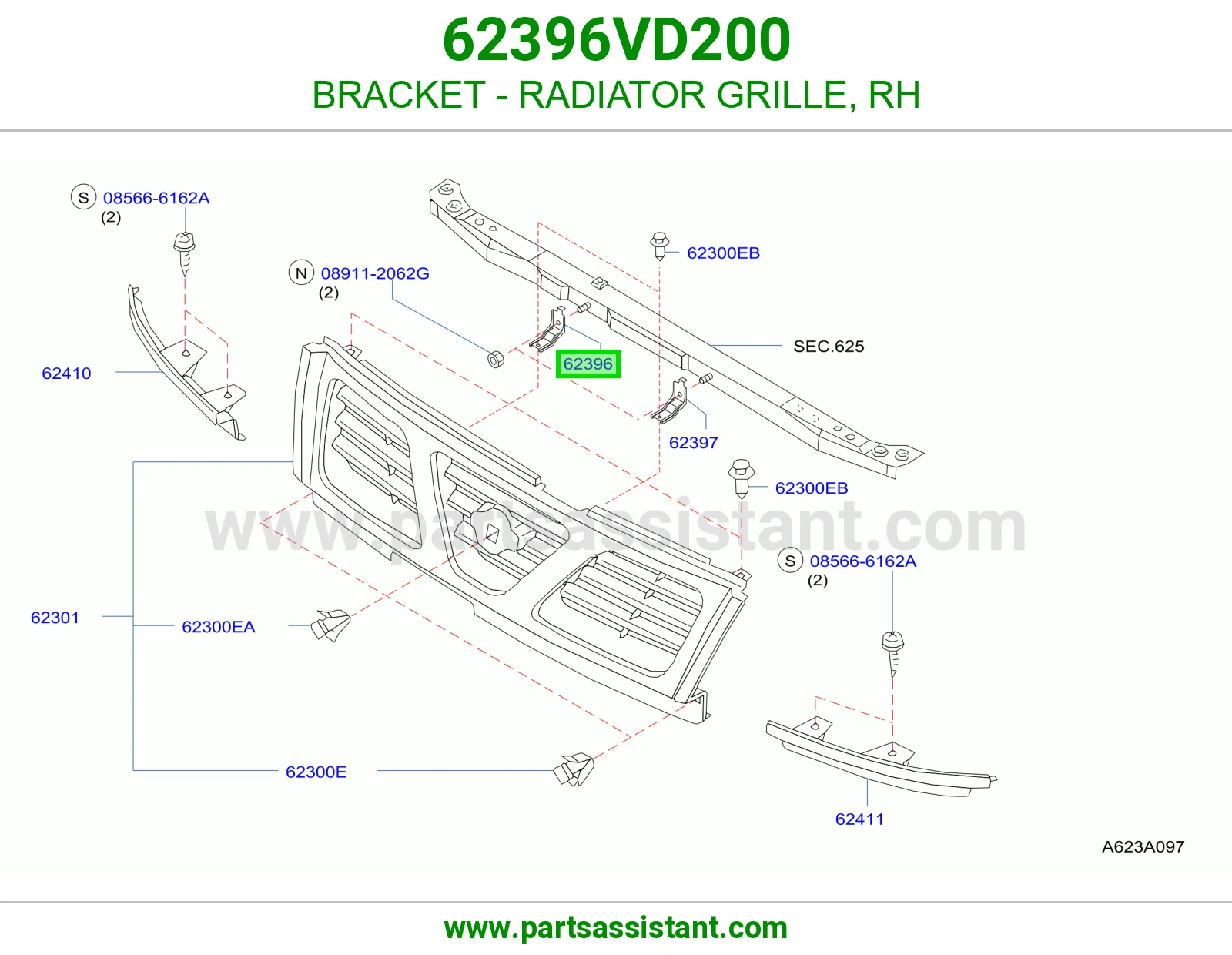 BRACKET - RADIATOR GRILLE, RH 62396VD200