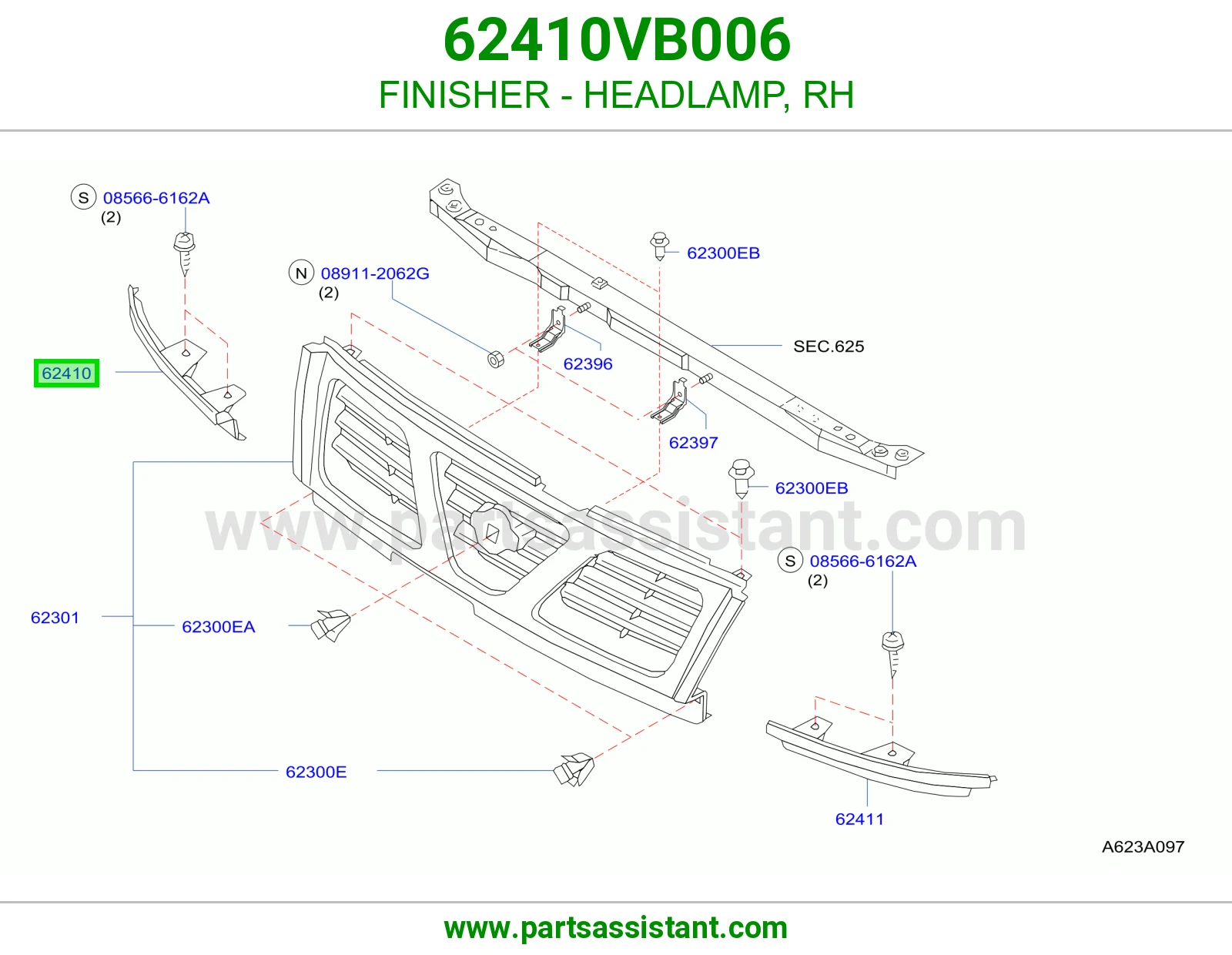 FINISHER - HEADLAMP, RH 62410VB006