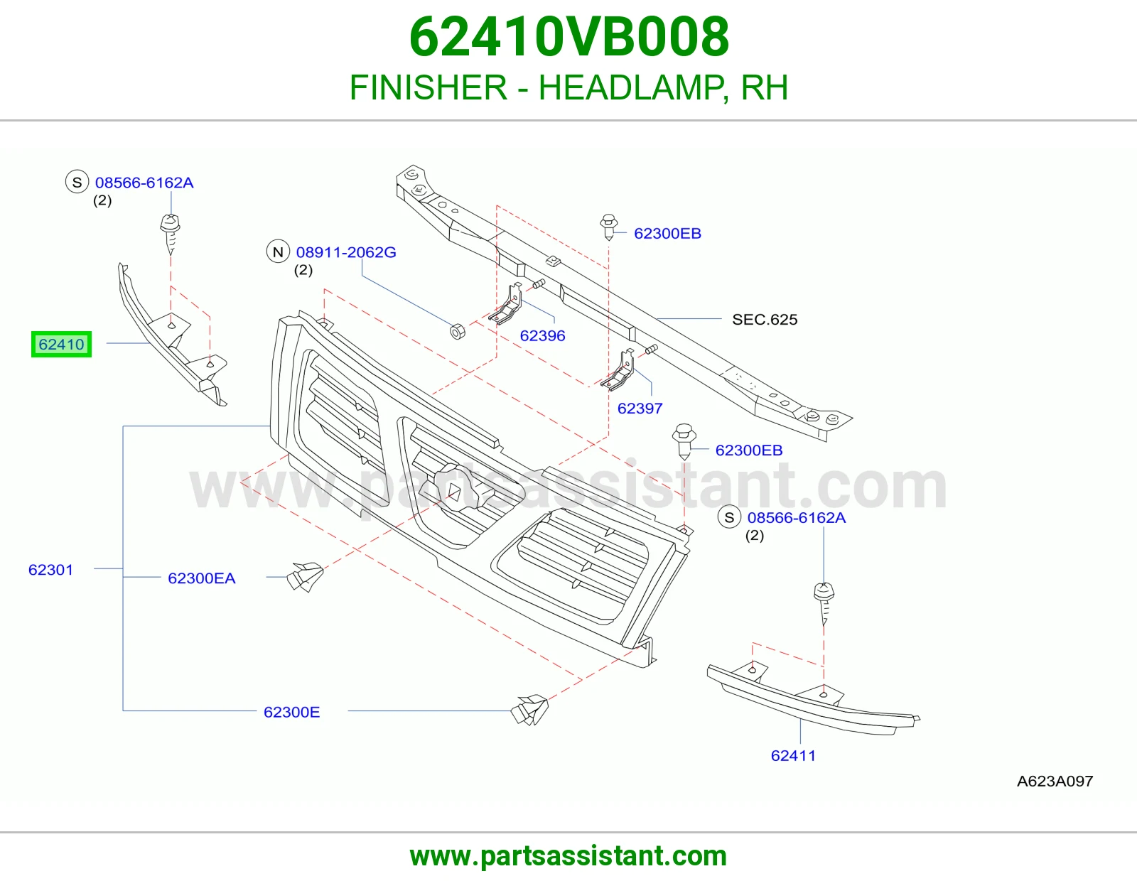 FINISHER - HEADLAMP, RH 62410VB008