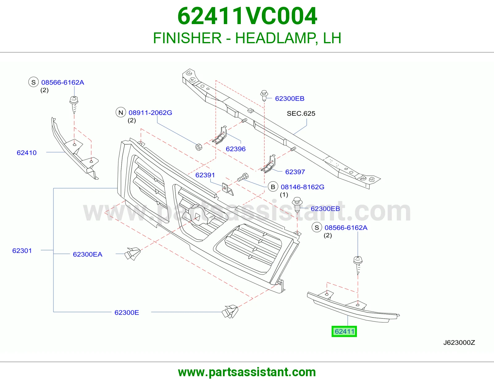 FINISHER - HEADLAMP, LH 62411VC004