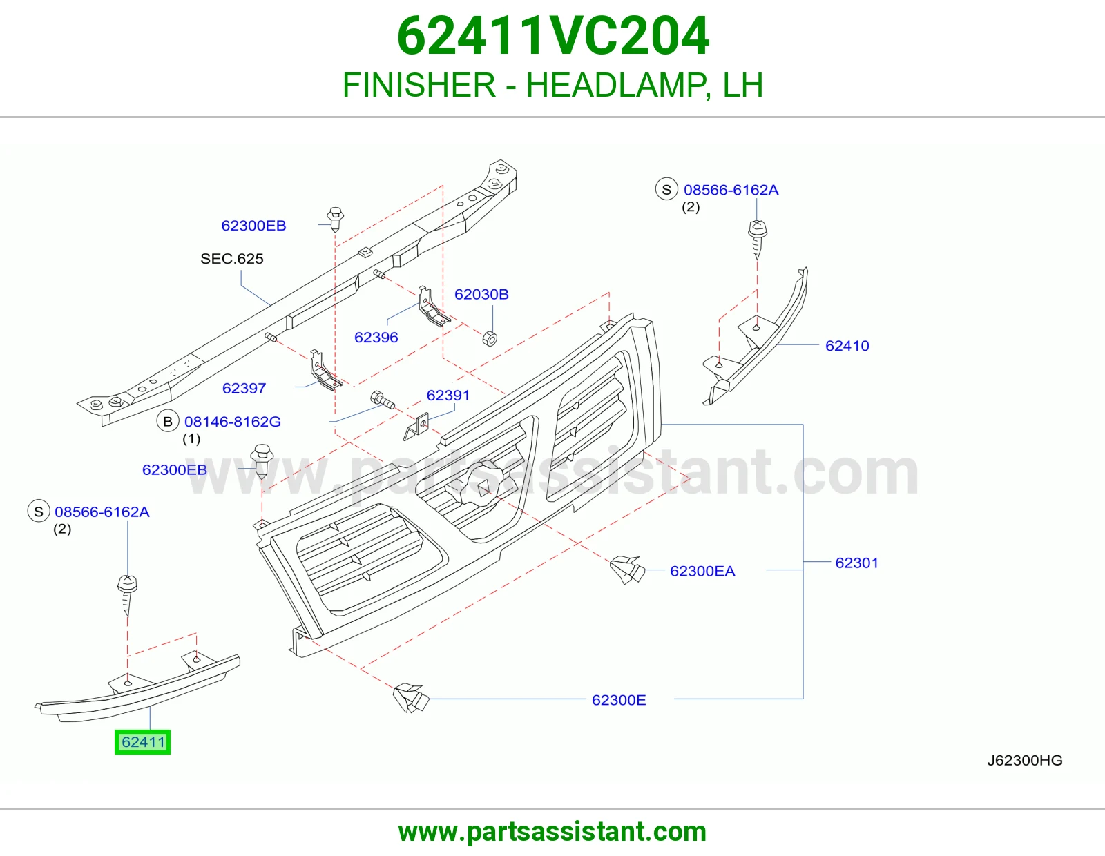 FINISHER - HEADLAMP, LH 62411VC204