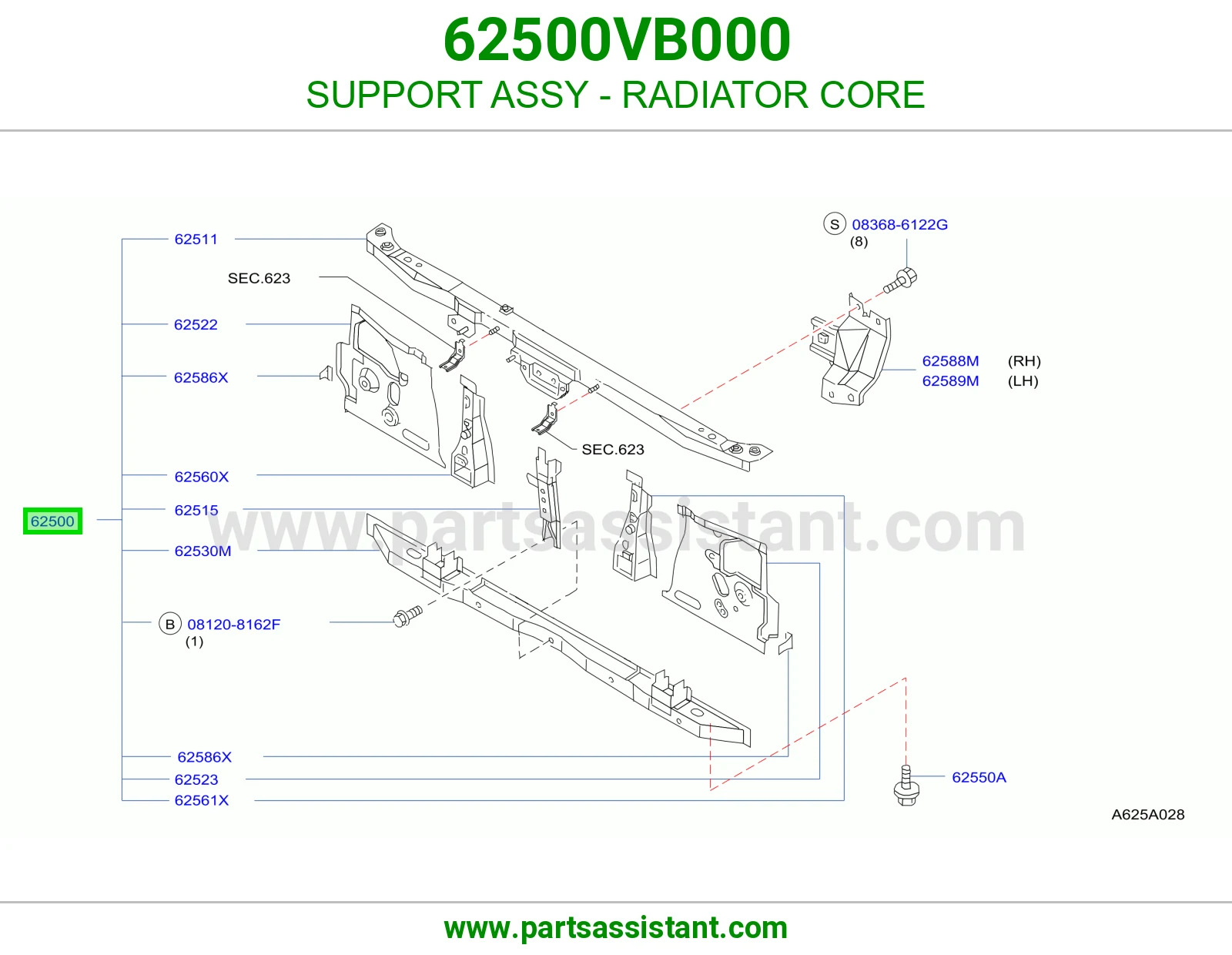 SUPPORT ASSY - RADIATOR CORE 62500VB000