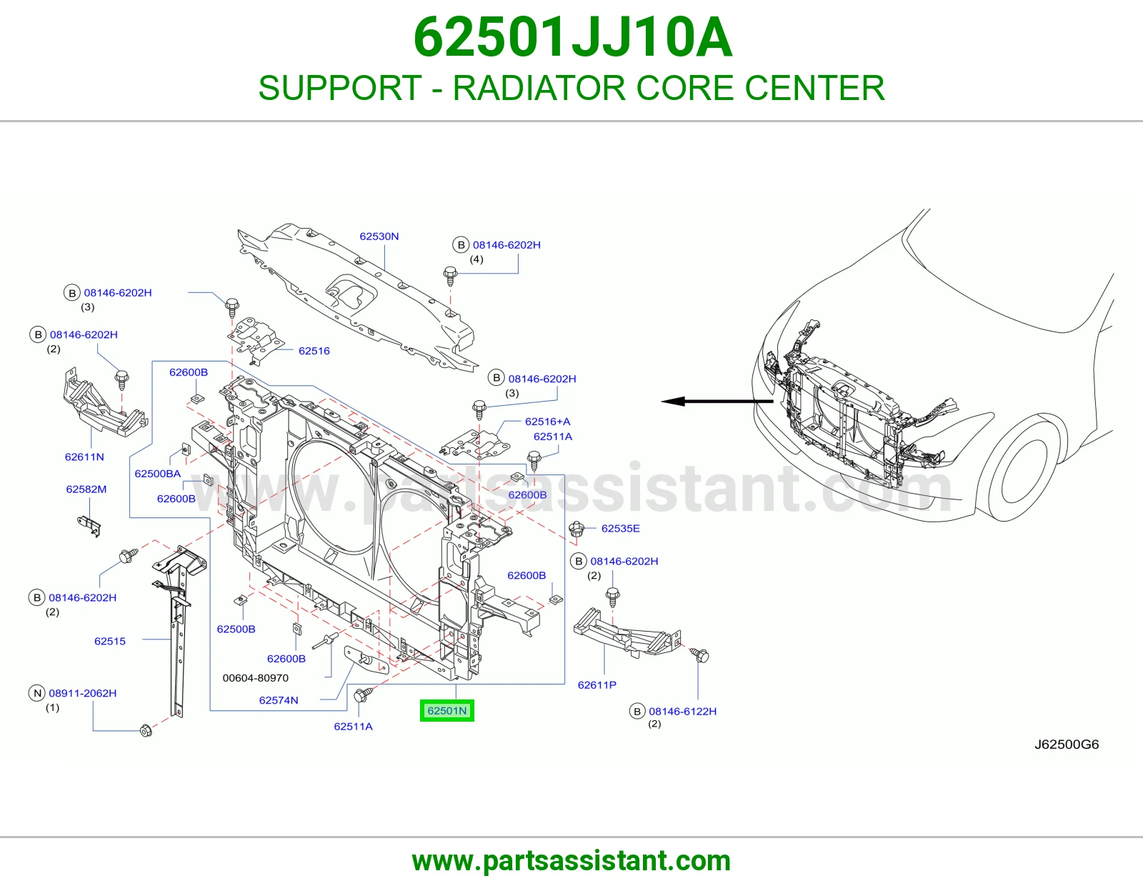 SUPPORT - RADIATOR CORE CENTER 62501JJ10A