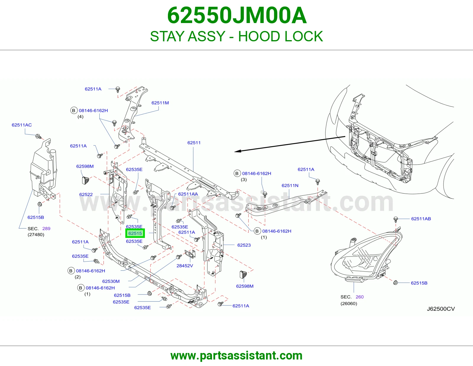 دعامة قفل كبوت كاملة 62550JM00A