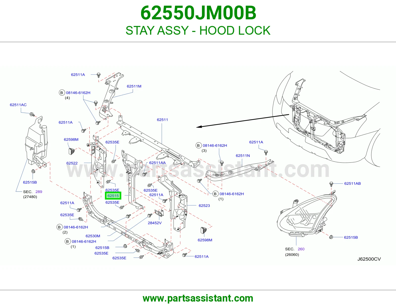دعامة قفل كبوت كاملة 62550JM00B