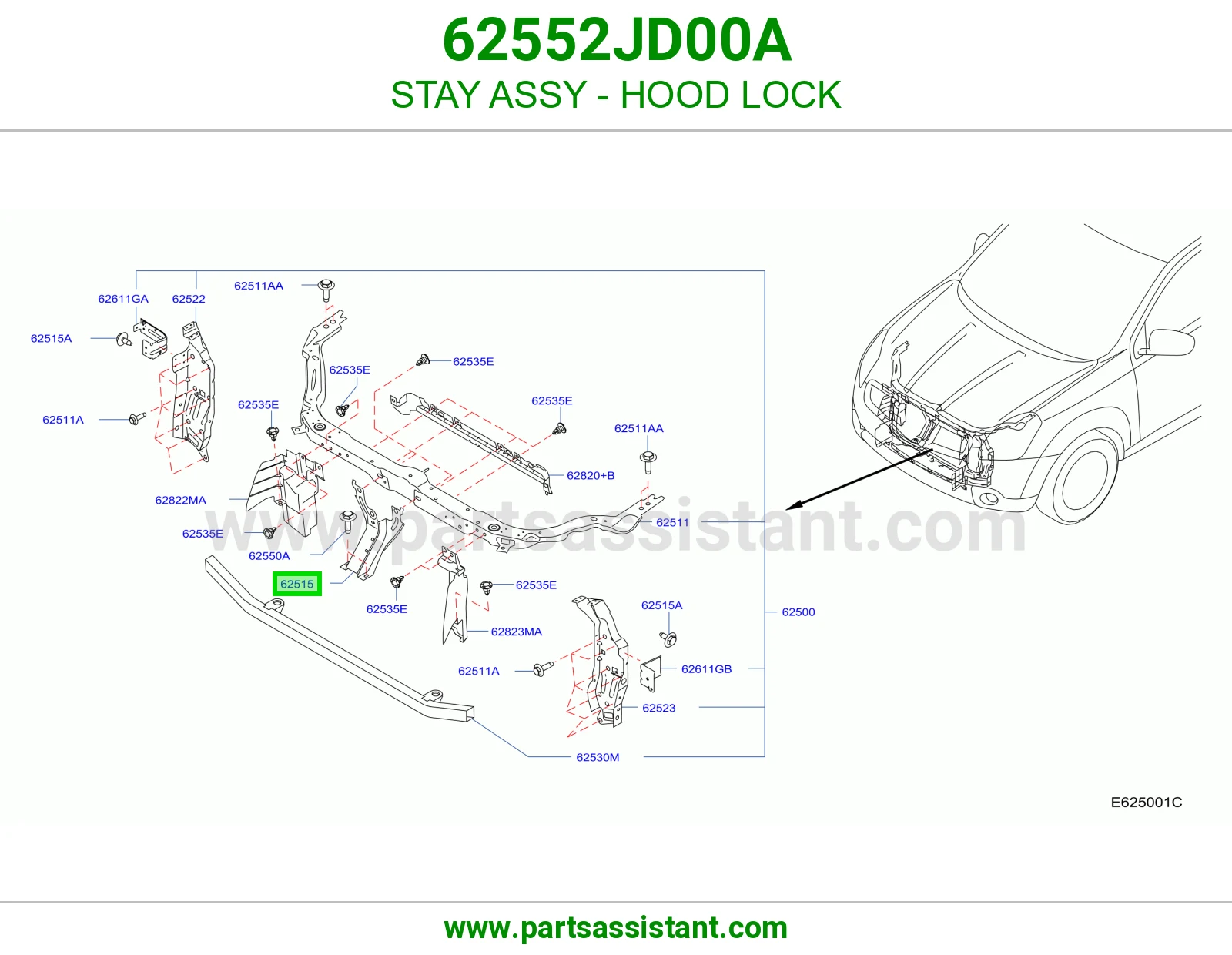 دعامة قفل كبوت كاملة 62552JD00A