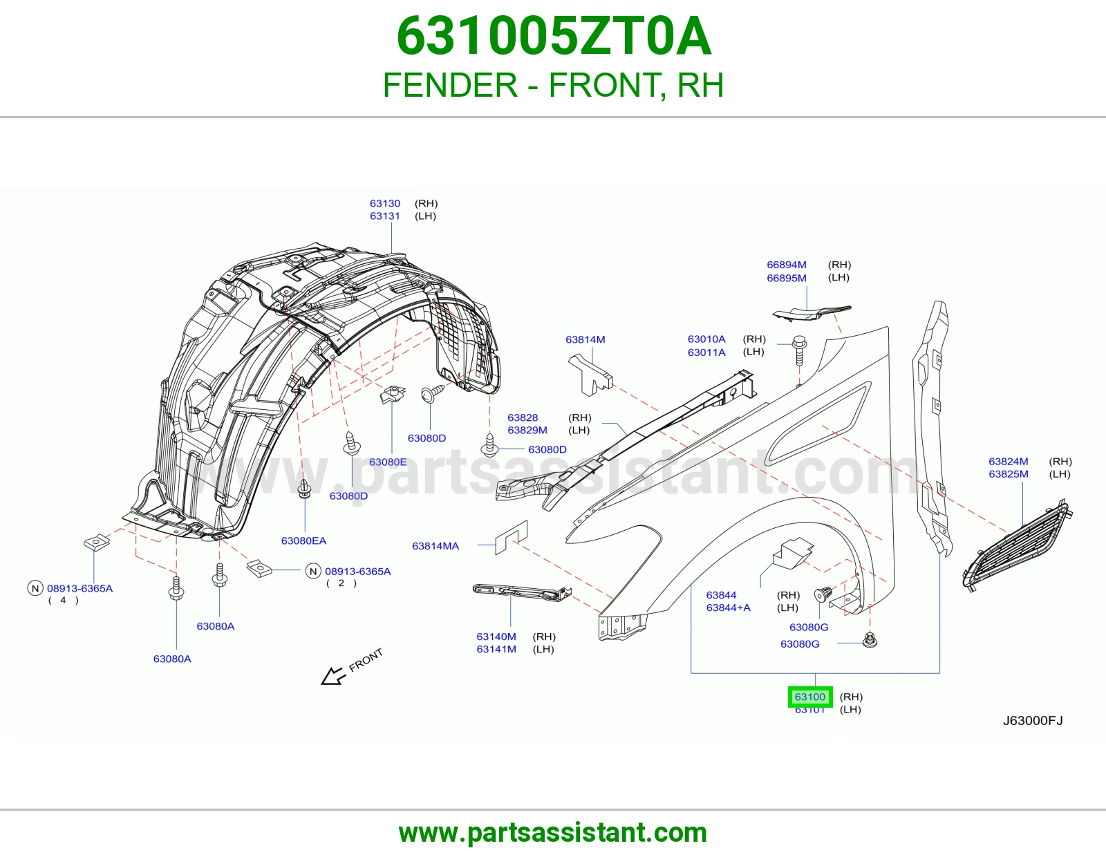 رفرف امامي يمين 631005ZT0A